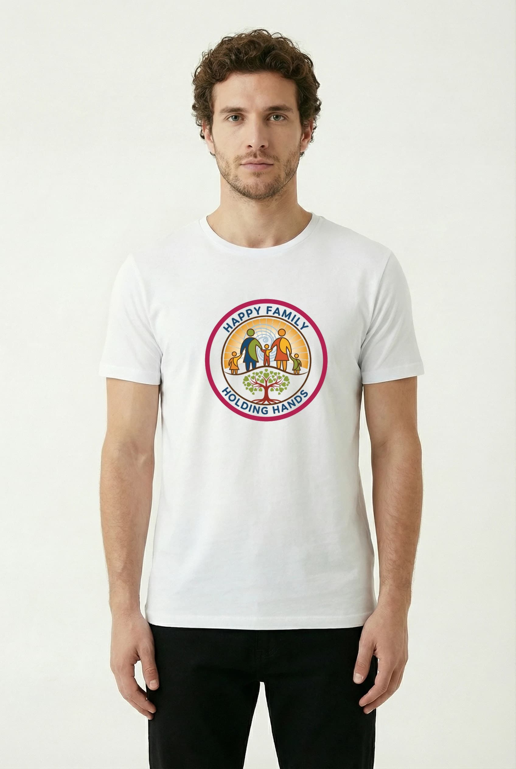 Pánské tričko Šťastná Rodina Držící Se Za Ruce U Stromu Lásky A Jednoty