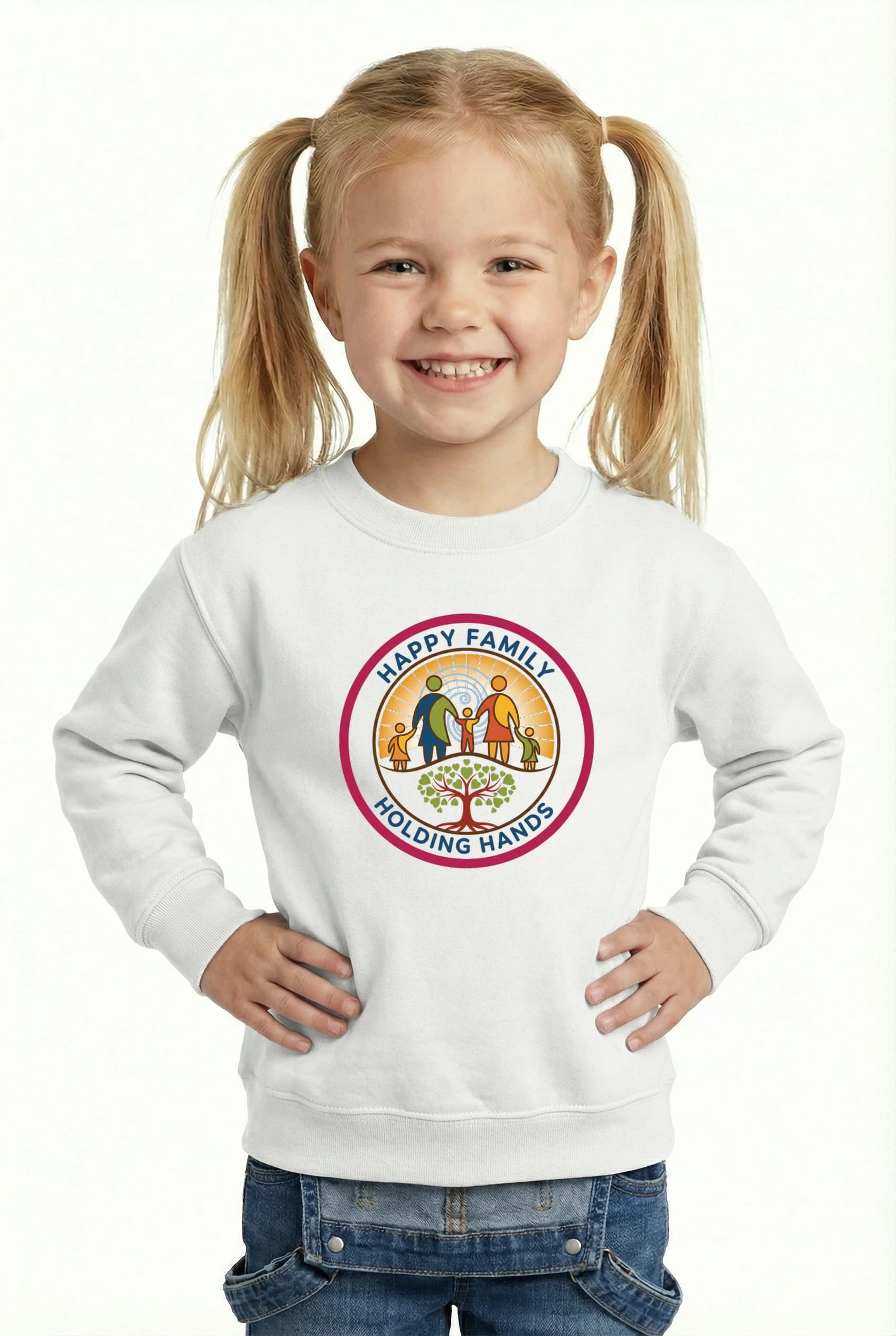 Dětská mikina Šťastná Rodina Držící Se Za Ruce U Stromu Lásky A Jednoty