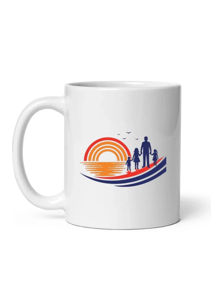 Hrnek Rodinné Chvíle U Západu Slunce Na Pláži Vzpomínky Na Mořské Dny