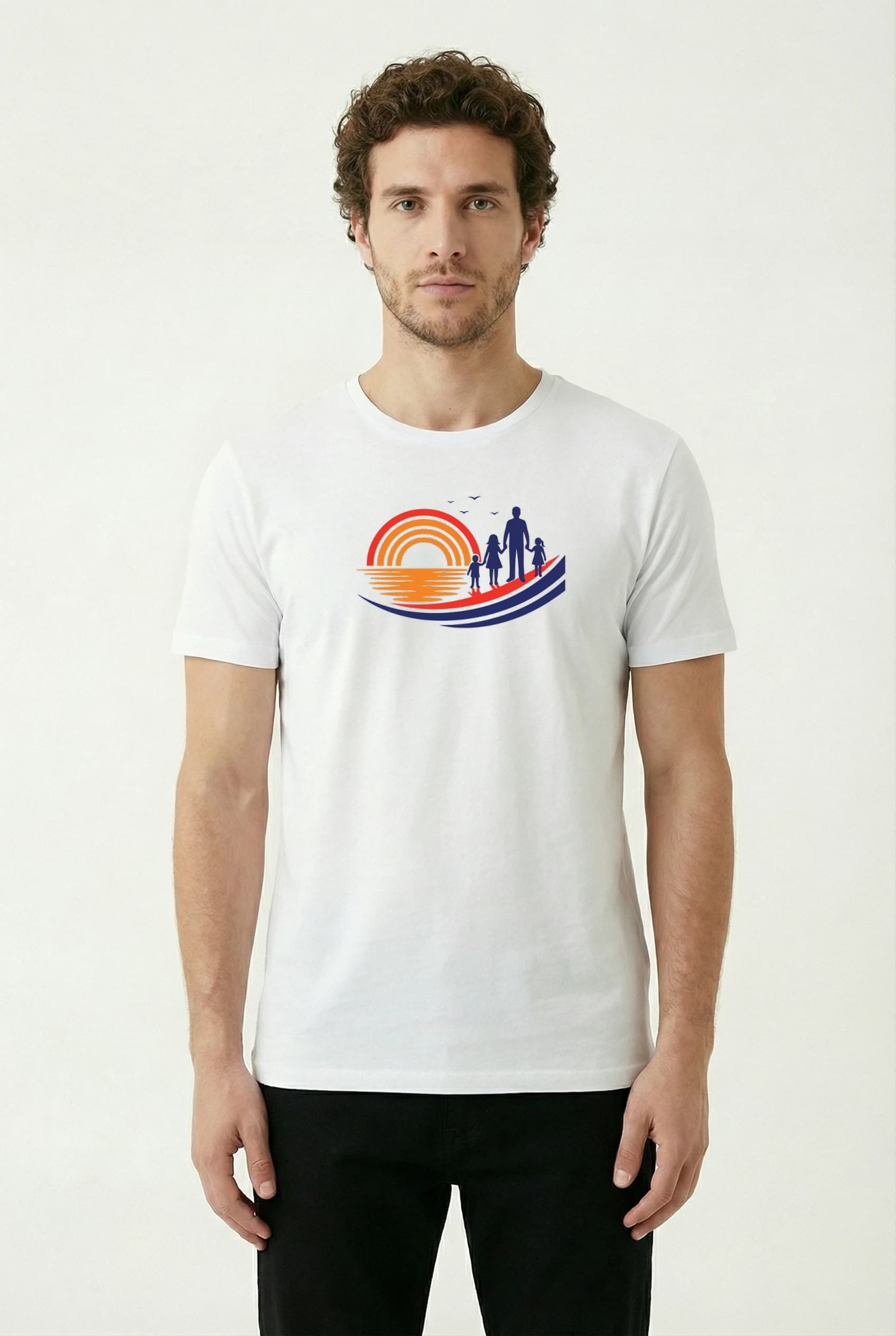 Pánské tričko Rodinné Chvíle U Západu Slunce Na Pláži Vzpomínky Na Mořské Dny