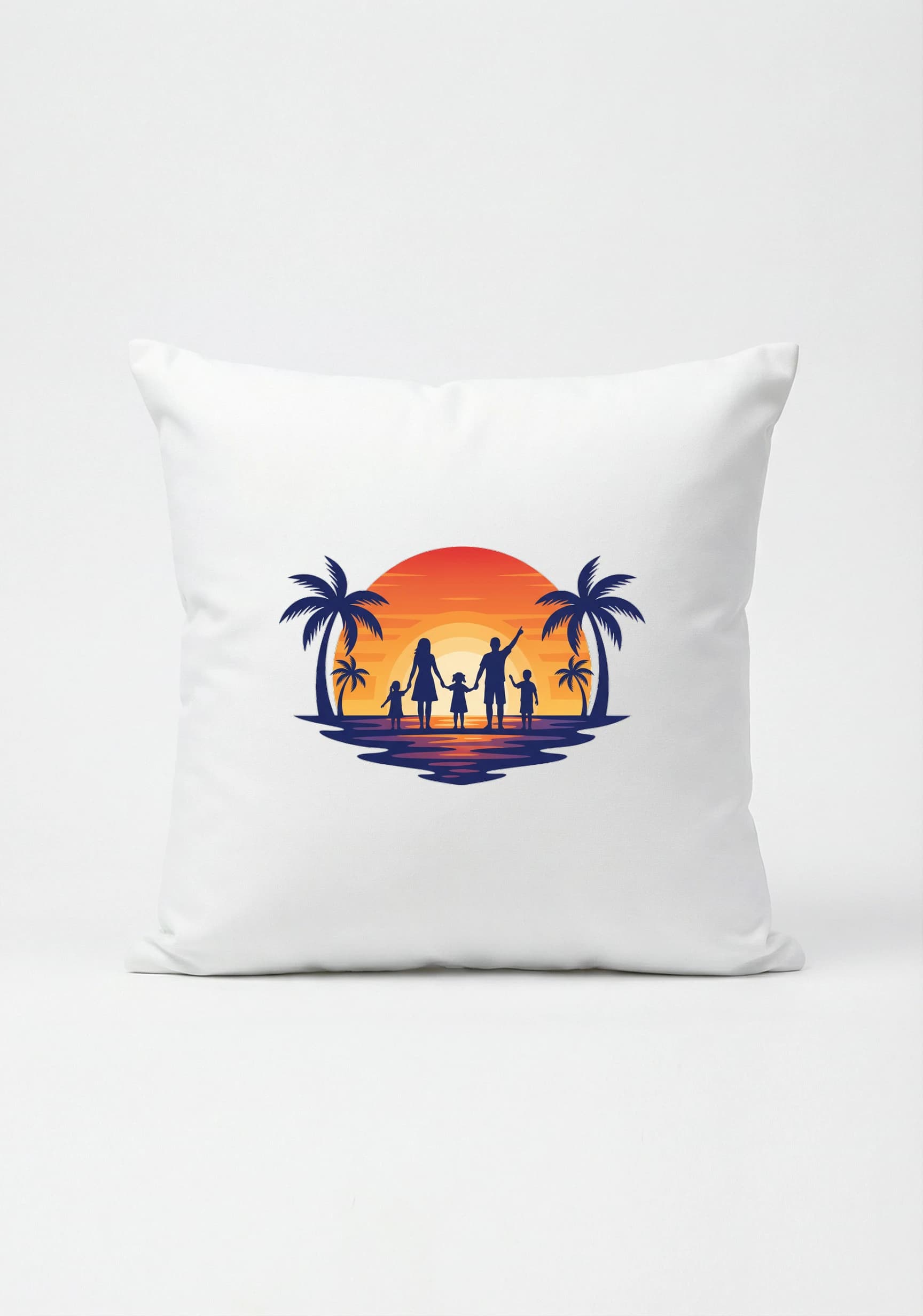 Polštář Rodinná Silueta U Západu Slunce Na Pláži S Palmami