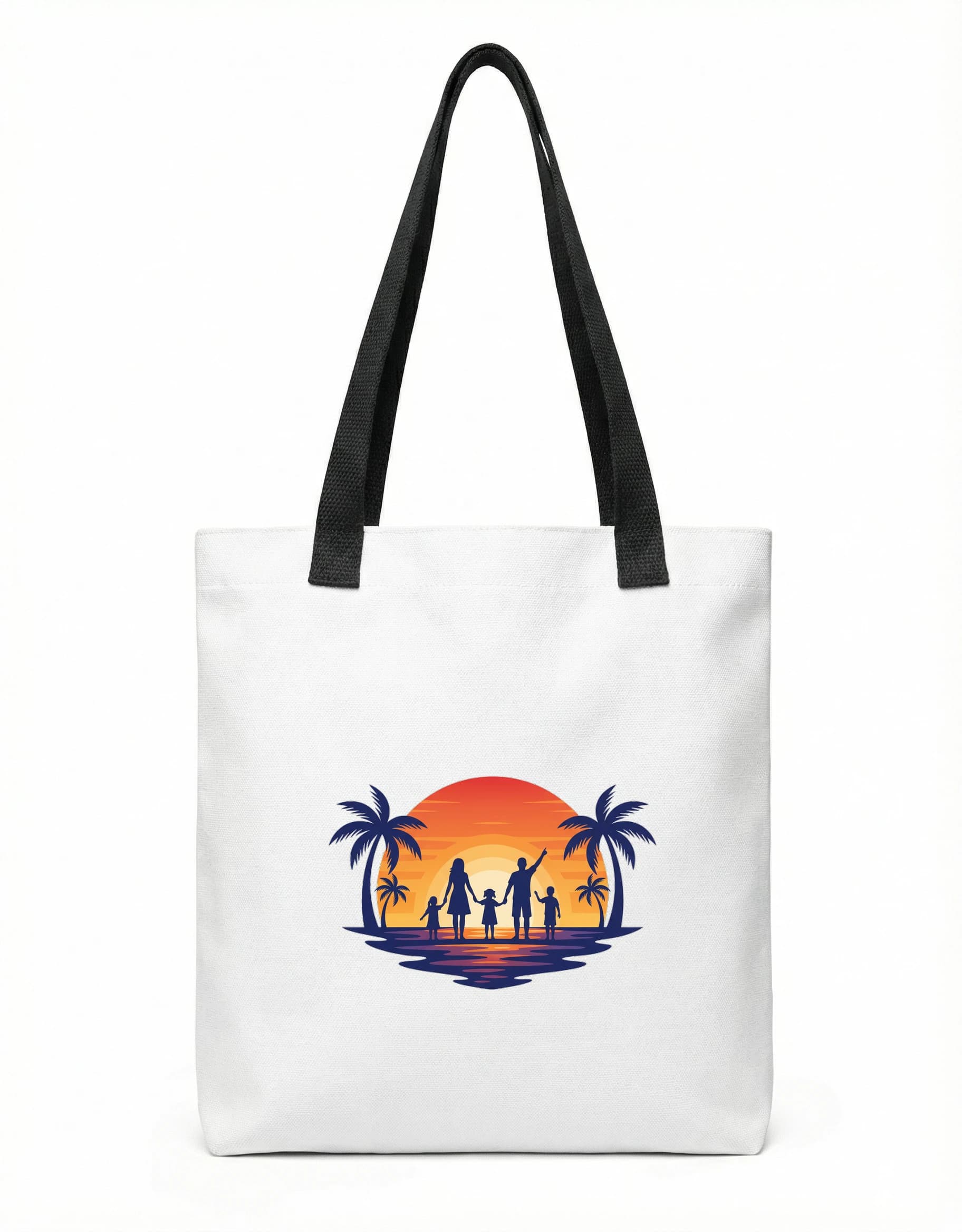 Nákupní taška Rodinná Silueta U Západu Slunce Na Pláži S Palmami