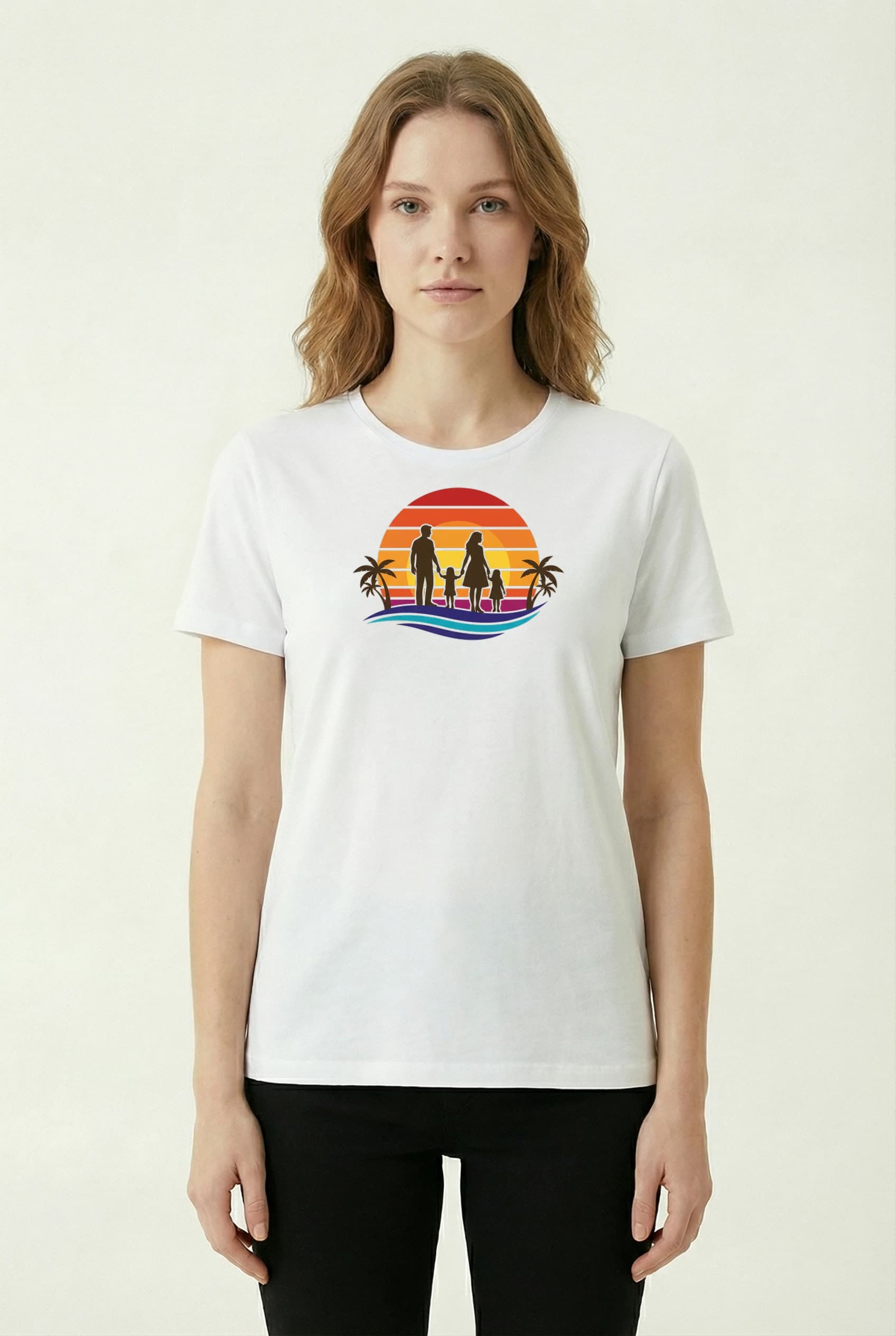 Dámské tričko Rodinné Letní Vzpomínky Západ Slunce Na Pláži S Palmami