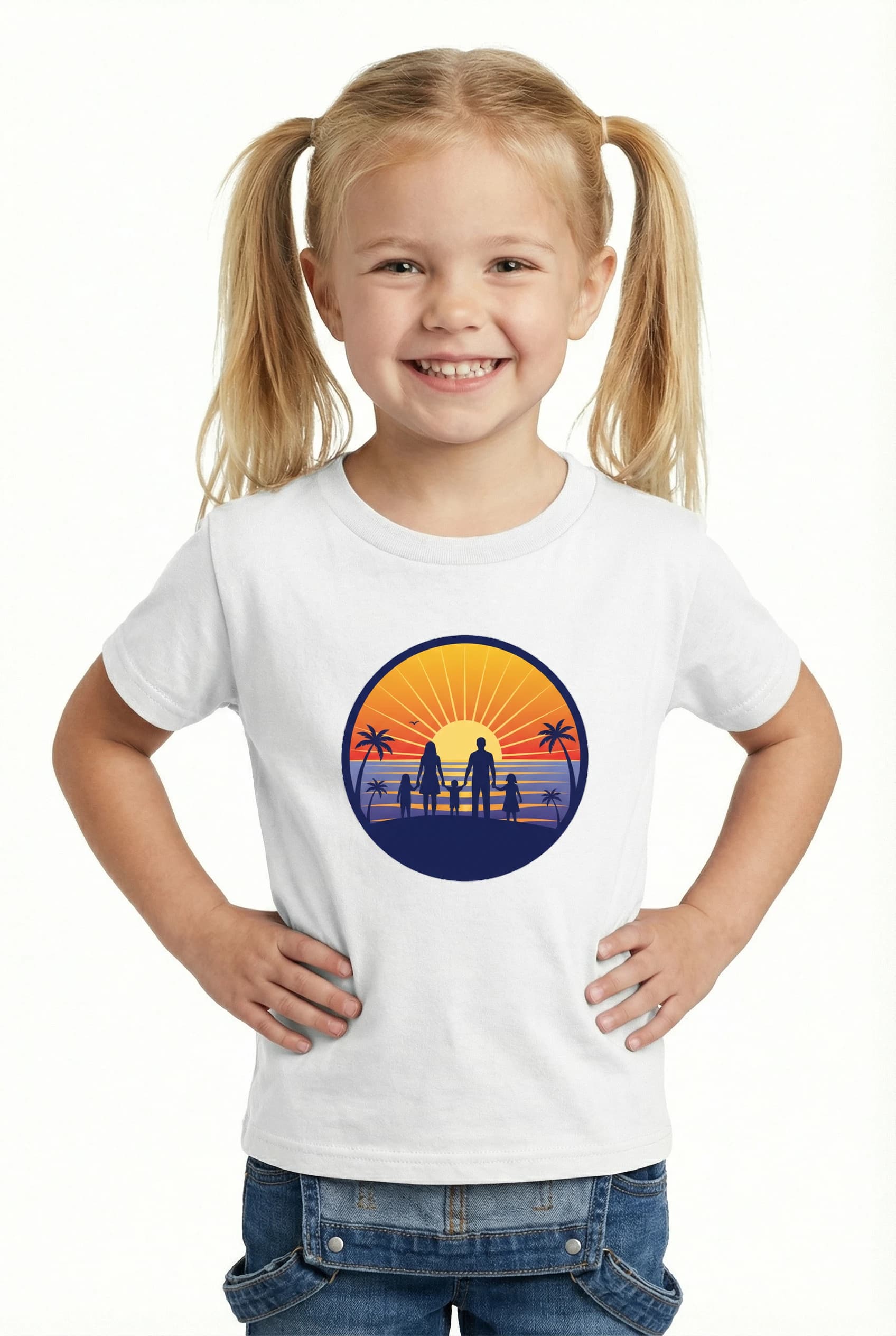 Dětské tričko Silueta Rodiny U Moře Při Zlatém Západu Slunce