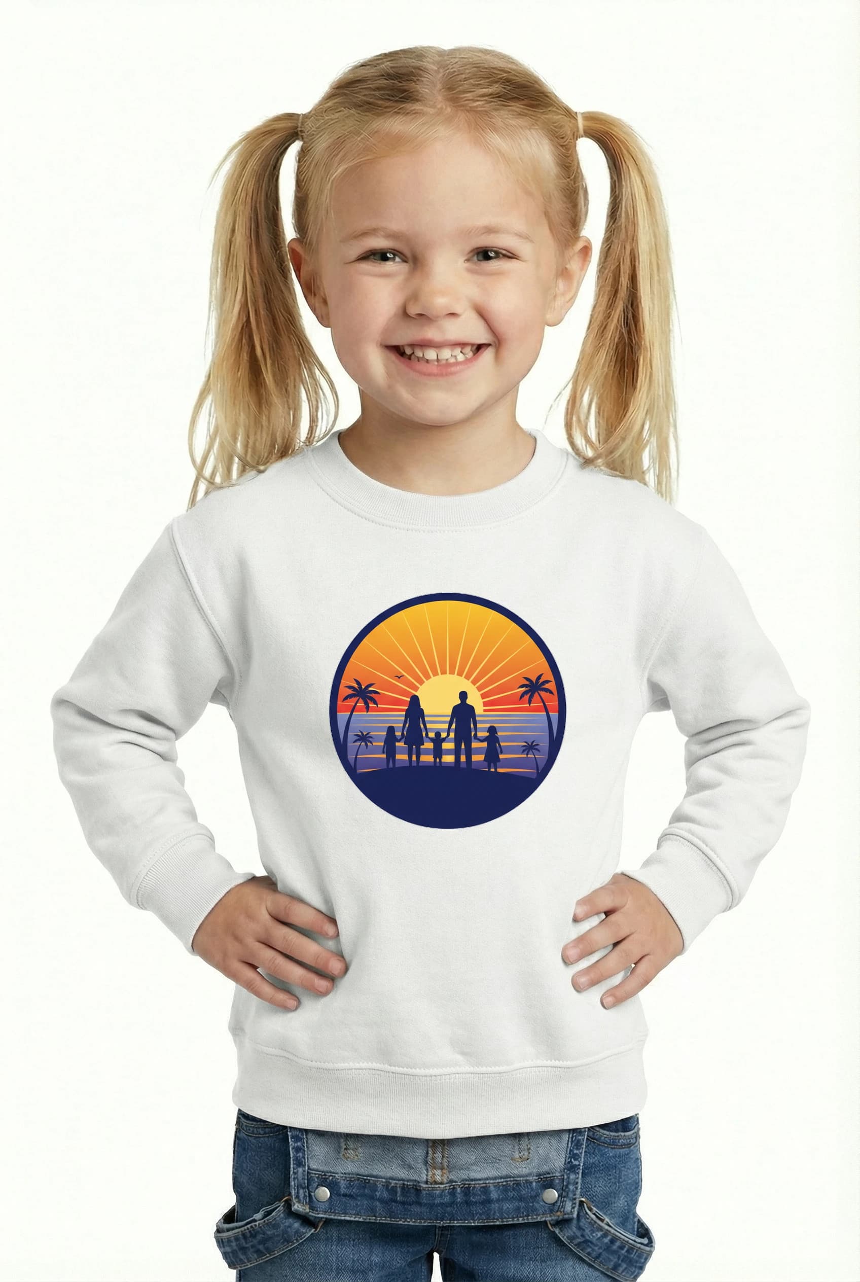 Dětská mikina Silueta Rodiny U Moře Při Zlatém Západu Slunce