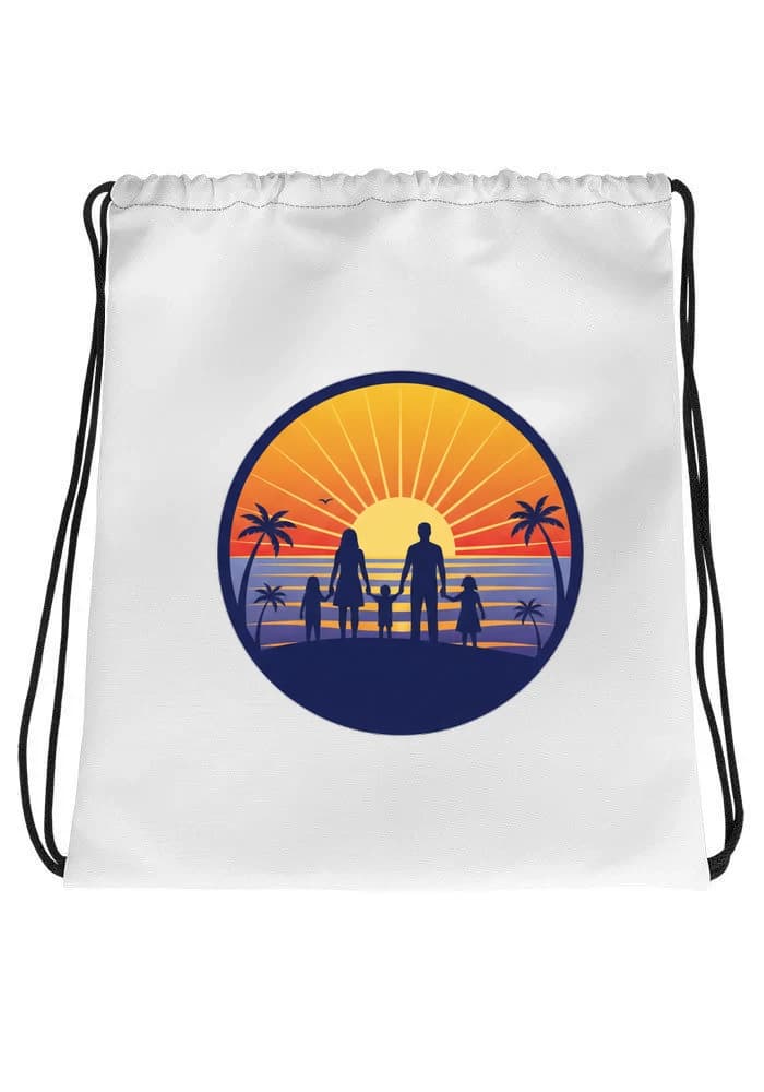Stahovací vak Silueta Rodiny U Moře Při Zlatém Západu Slunce