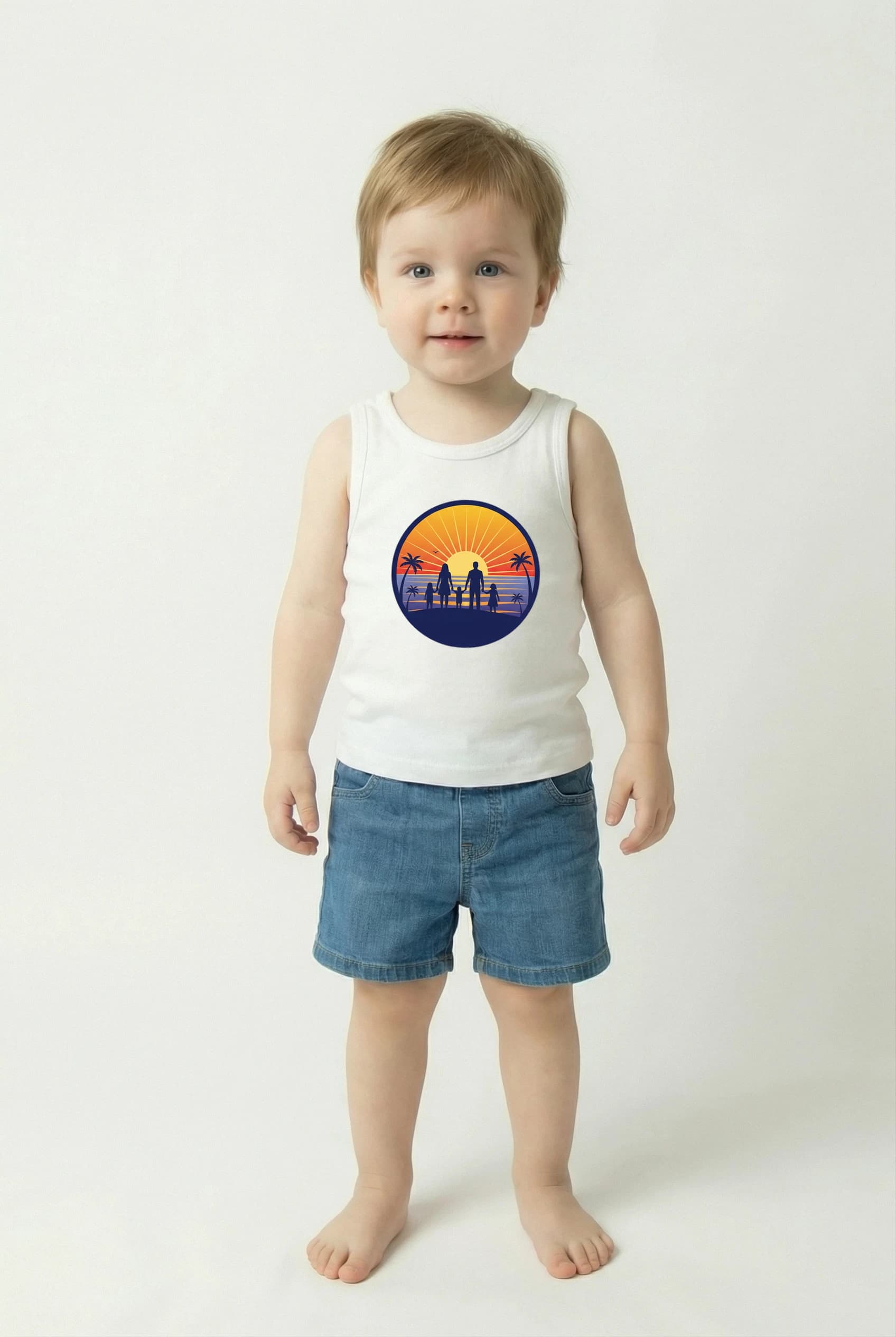 Dětské tílko Silueta Rodiny U Moře Při Zlatém Západu Slunce