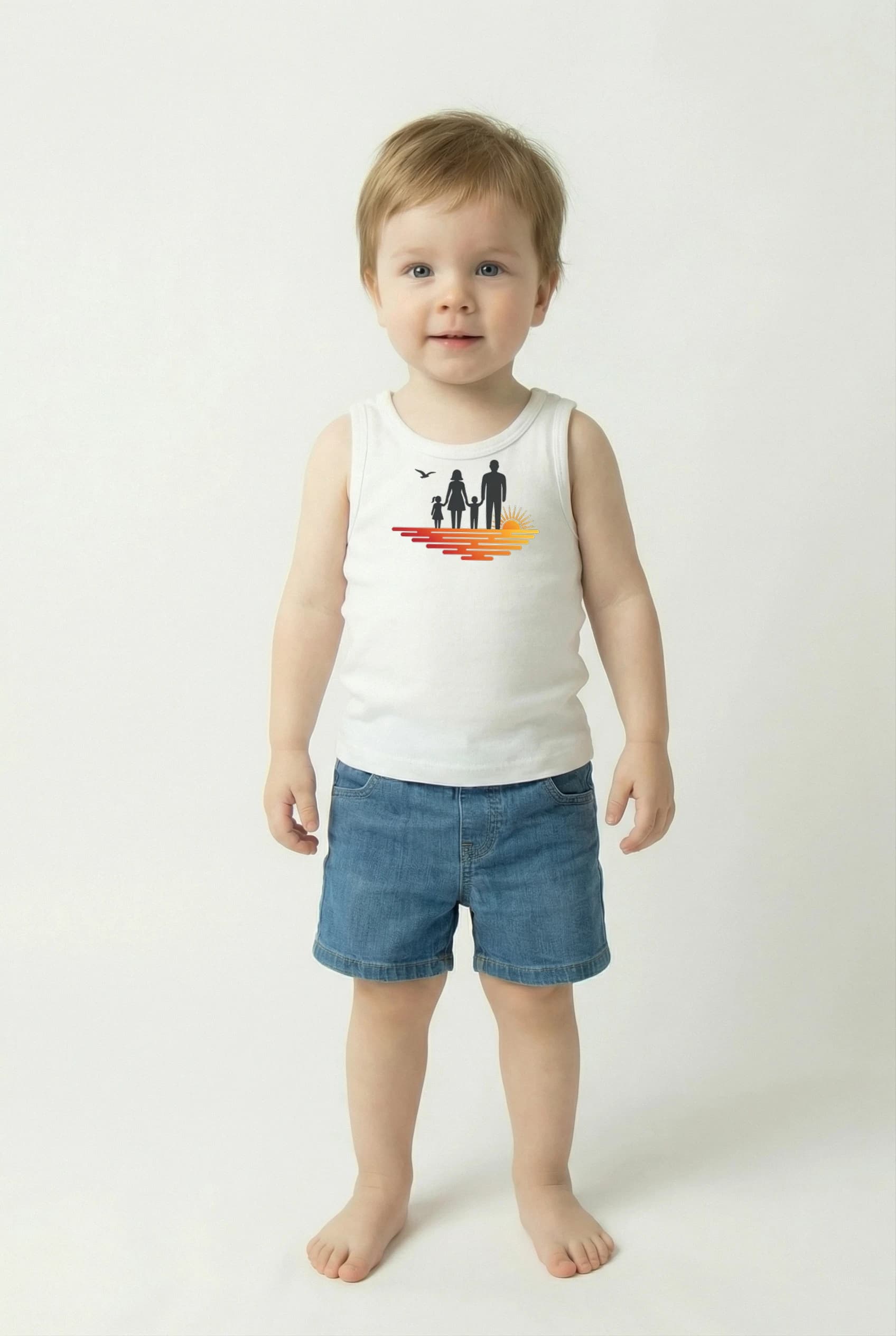 Dětské tílko Silueta Rodiny U Západu Slunce Na Pláži Společné Vzpomínky