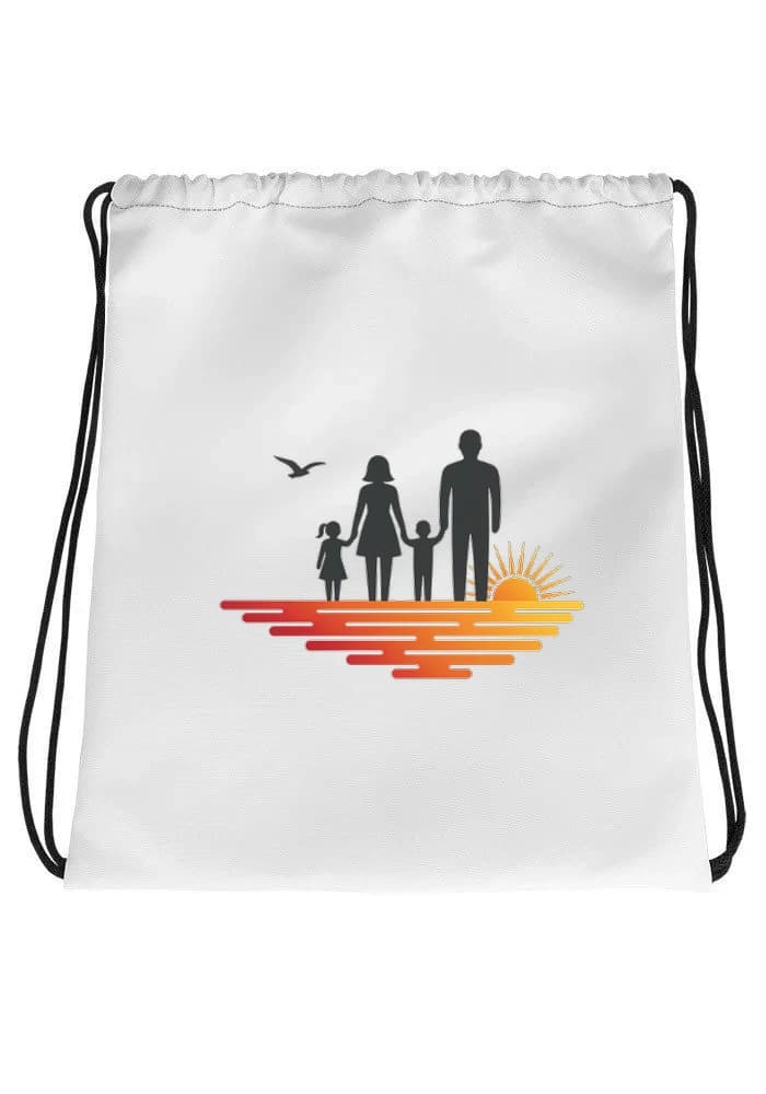 Stahovací vak Silueta Rodiny U Západu Slunce Na Pláži Společné Vzpomínky