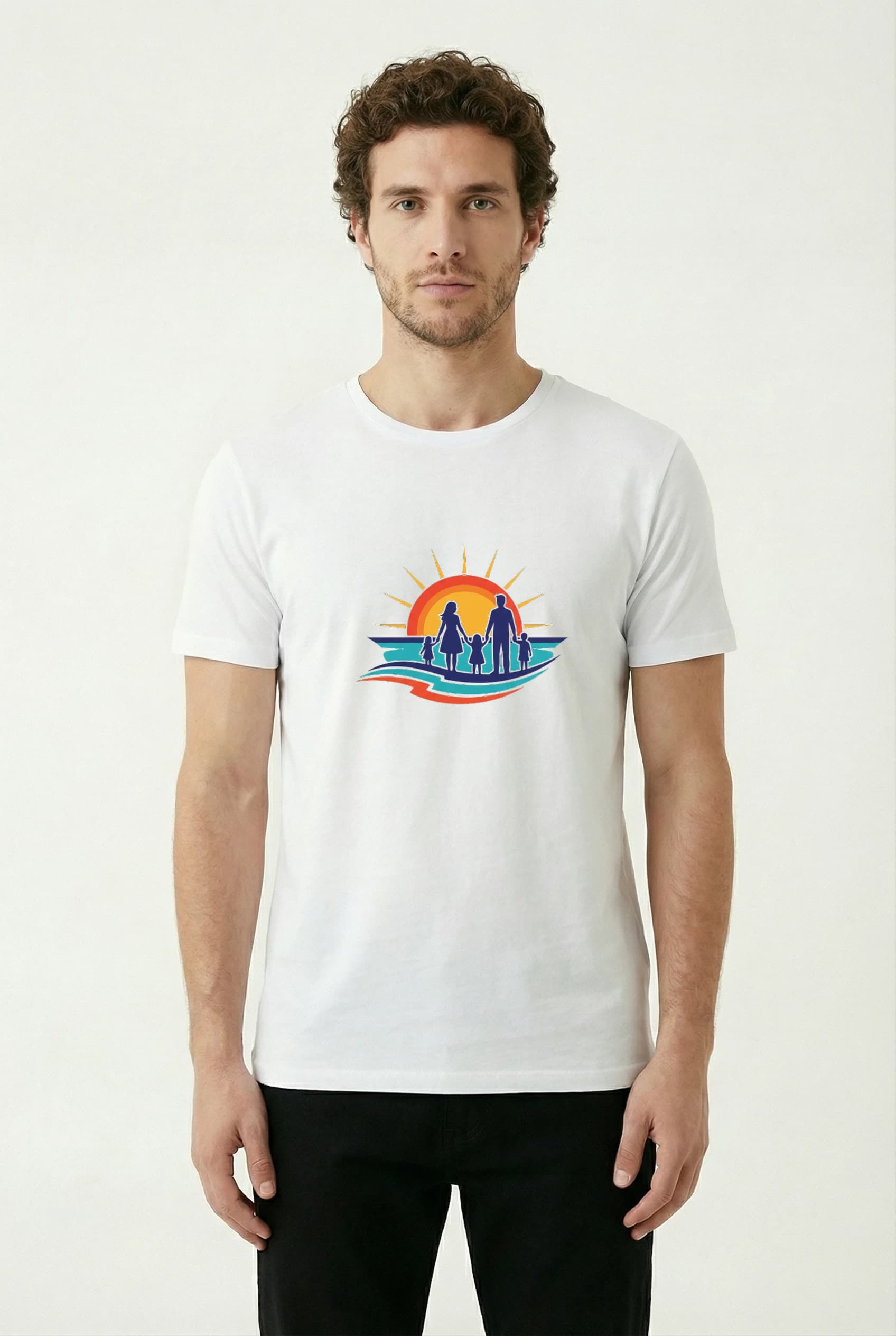 Pánské tričko Rodinná Silueta U Západu Slunce Na Pláži Společné Vzpomínky