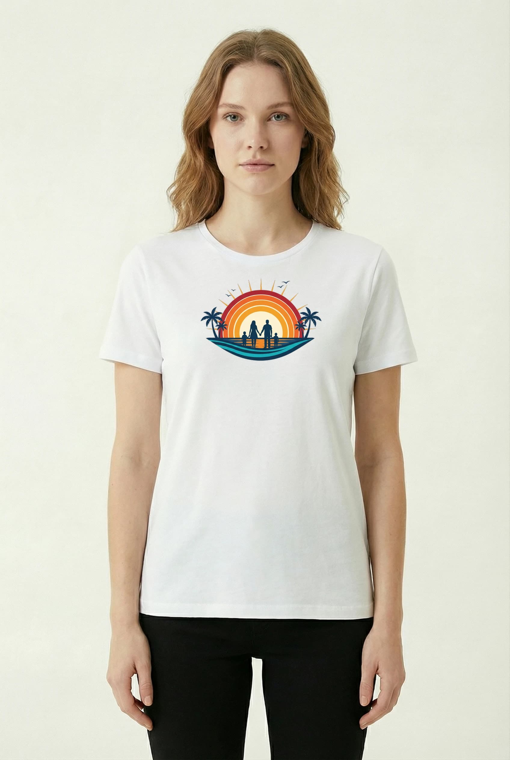 Dámské tričko Rodinné Chvíle U Západu Slunce Na Pláži Společné Vzpomínky