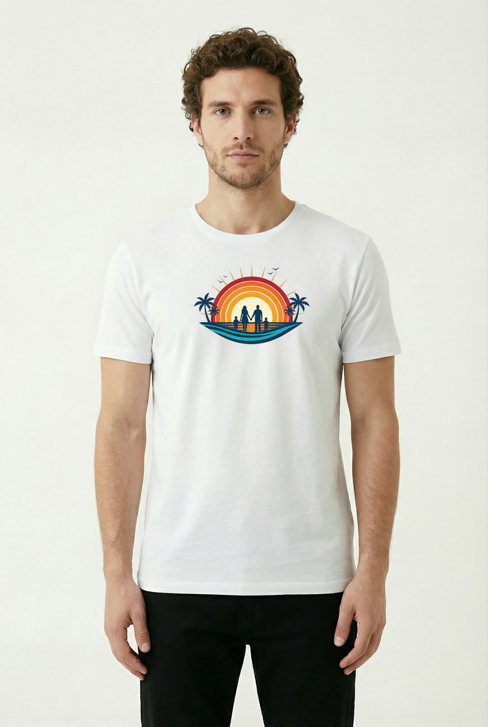 Pánské tričko Rodinné Chvíle U Západu Slunce Na Pláži Společné Vzpomínky