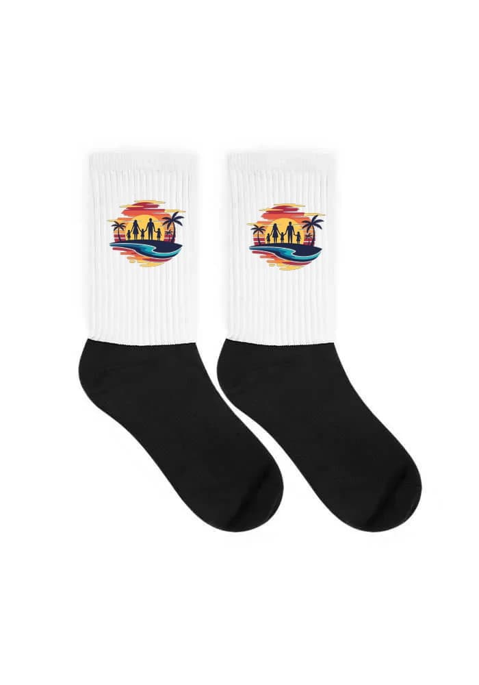 Ponožky Rodinný Západ Slunce U Moře S Palmami A Vlnami
