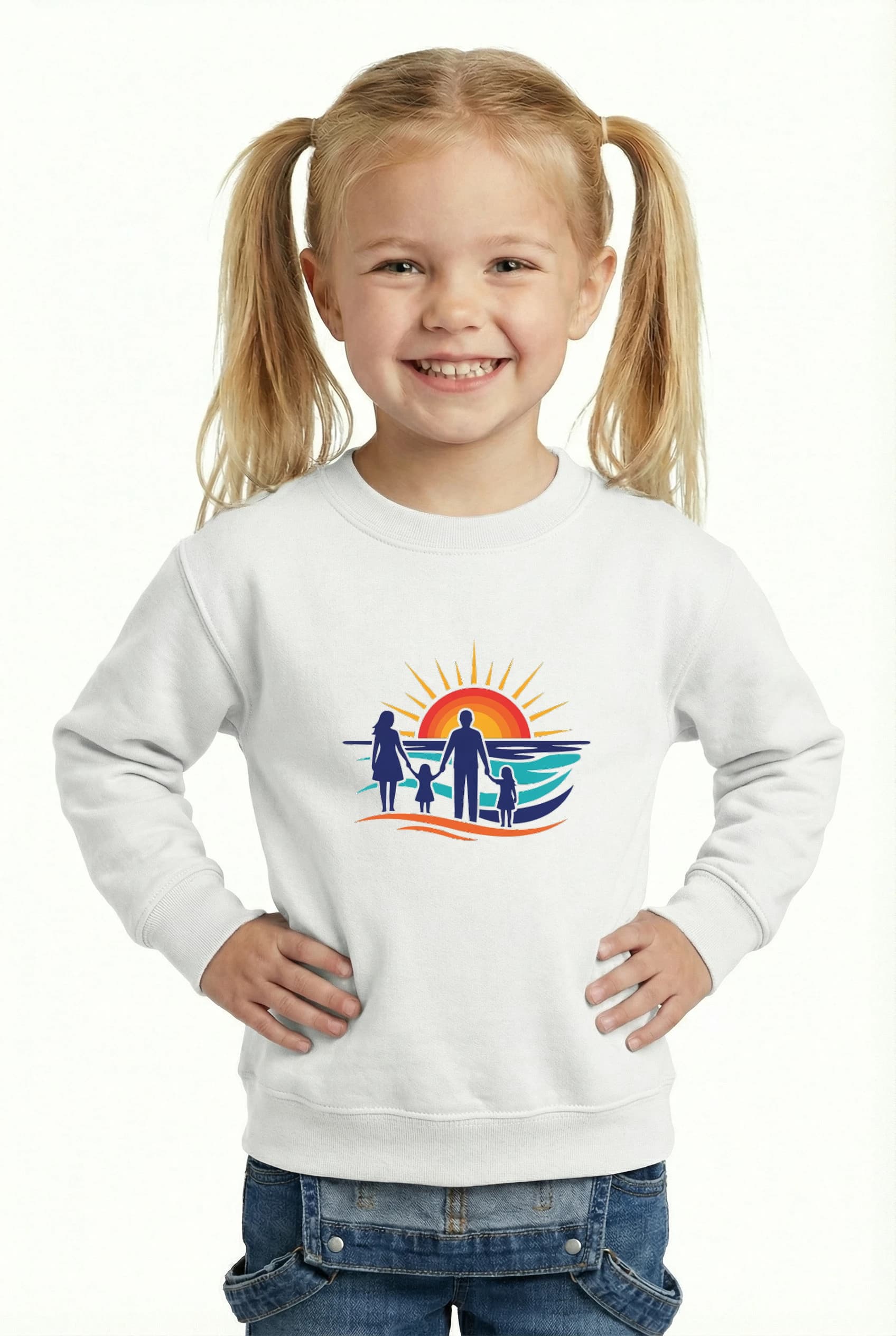 Dětská mikina Rodinná Silueta U Moře Při Západu Slunce Společné Vzpomínky Navždy