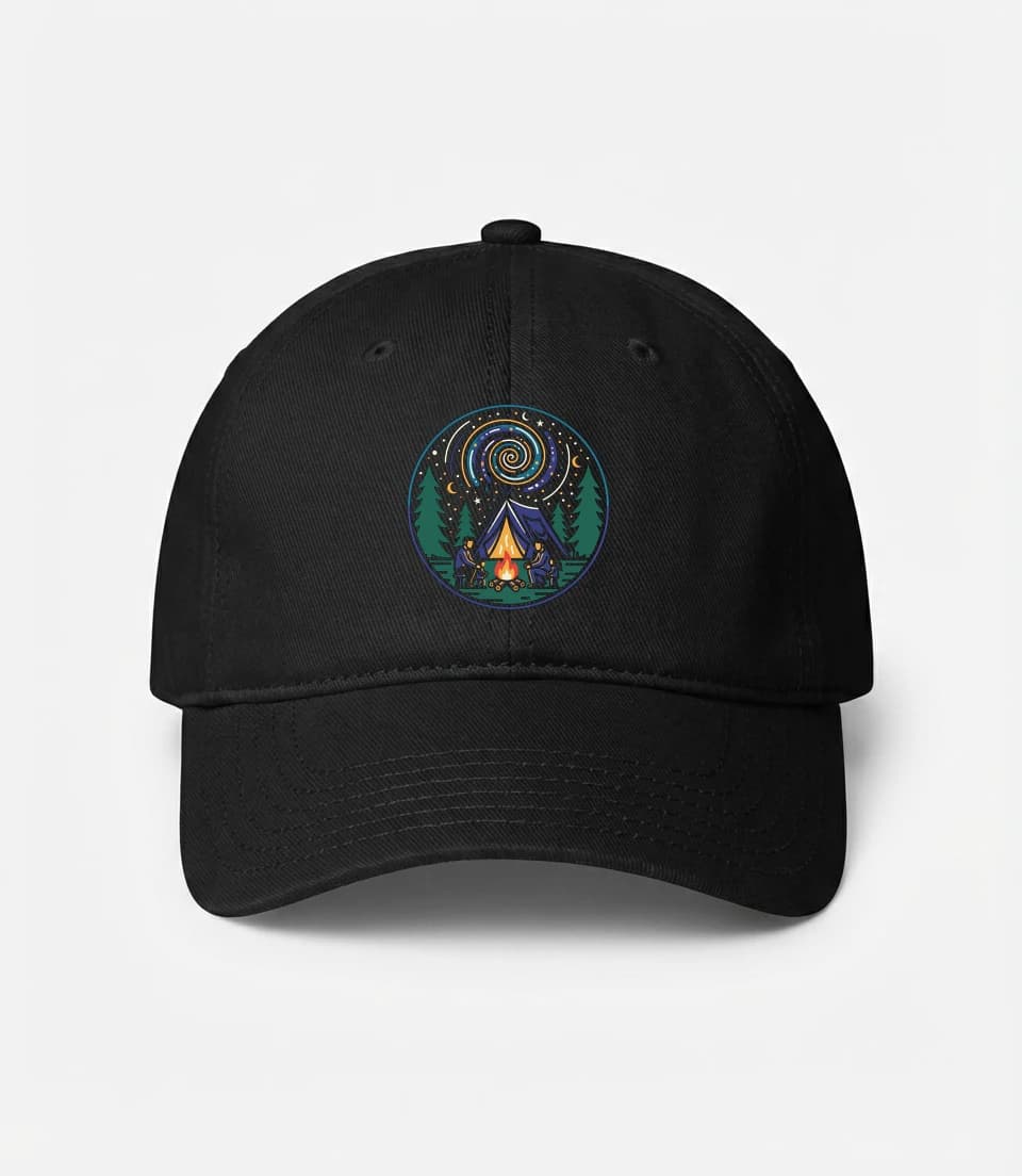 Kšiltovka Rodinné Kempování Pod Hvězdnou Spirálou Stan Oheň A Dětské Dobrodružství