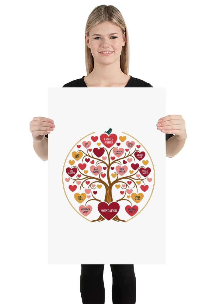 Plakát Rodinný Strom Srdcí Family Roots Personalizované Jména Pro Generace