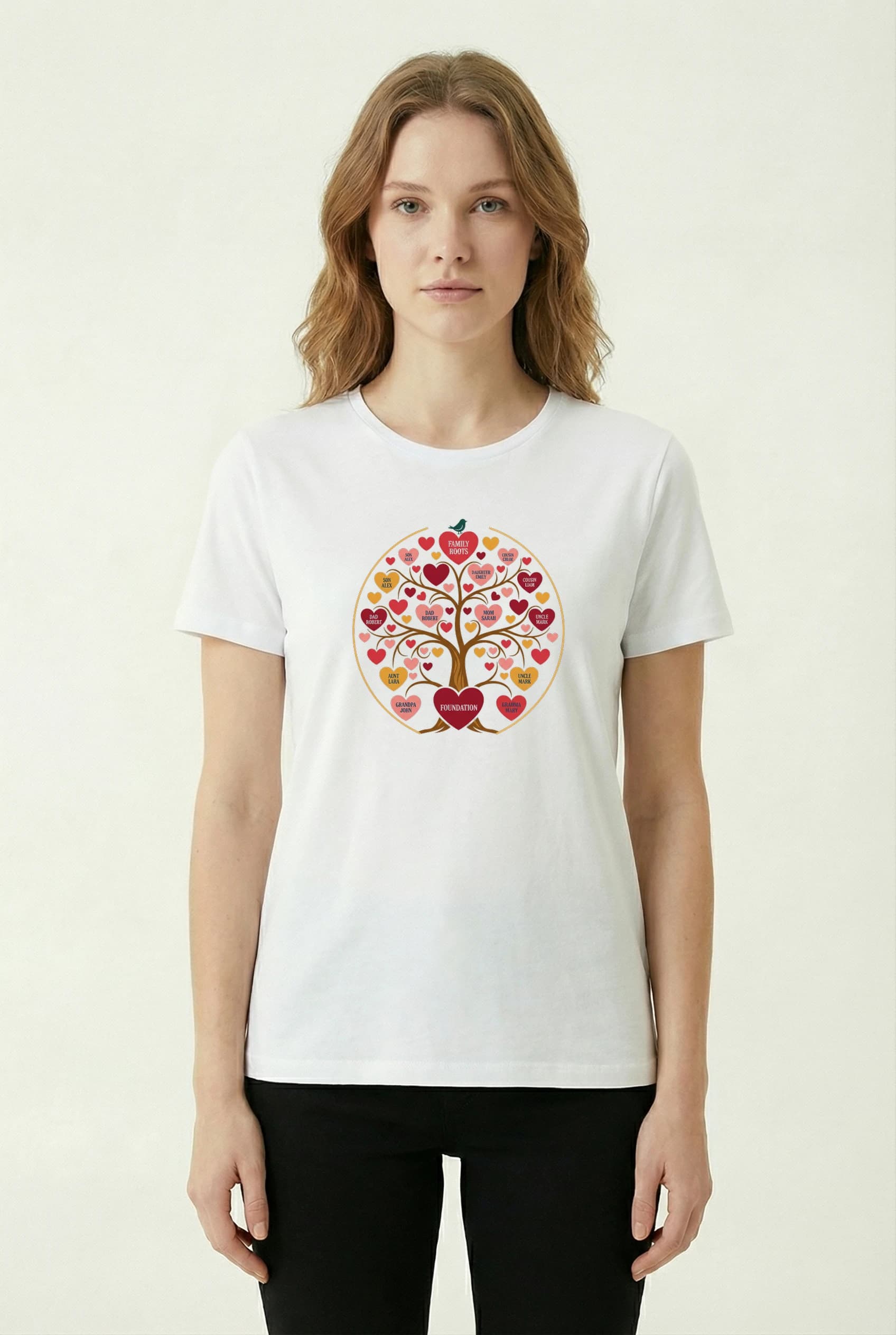 Dámské tričko Rodinný Strom Srdcí Family Roots Personalizované Jména Pro Generace
