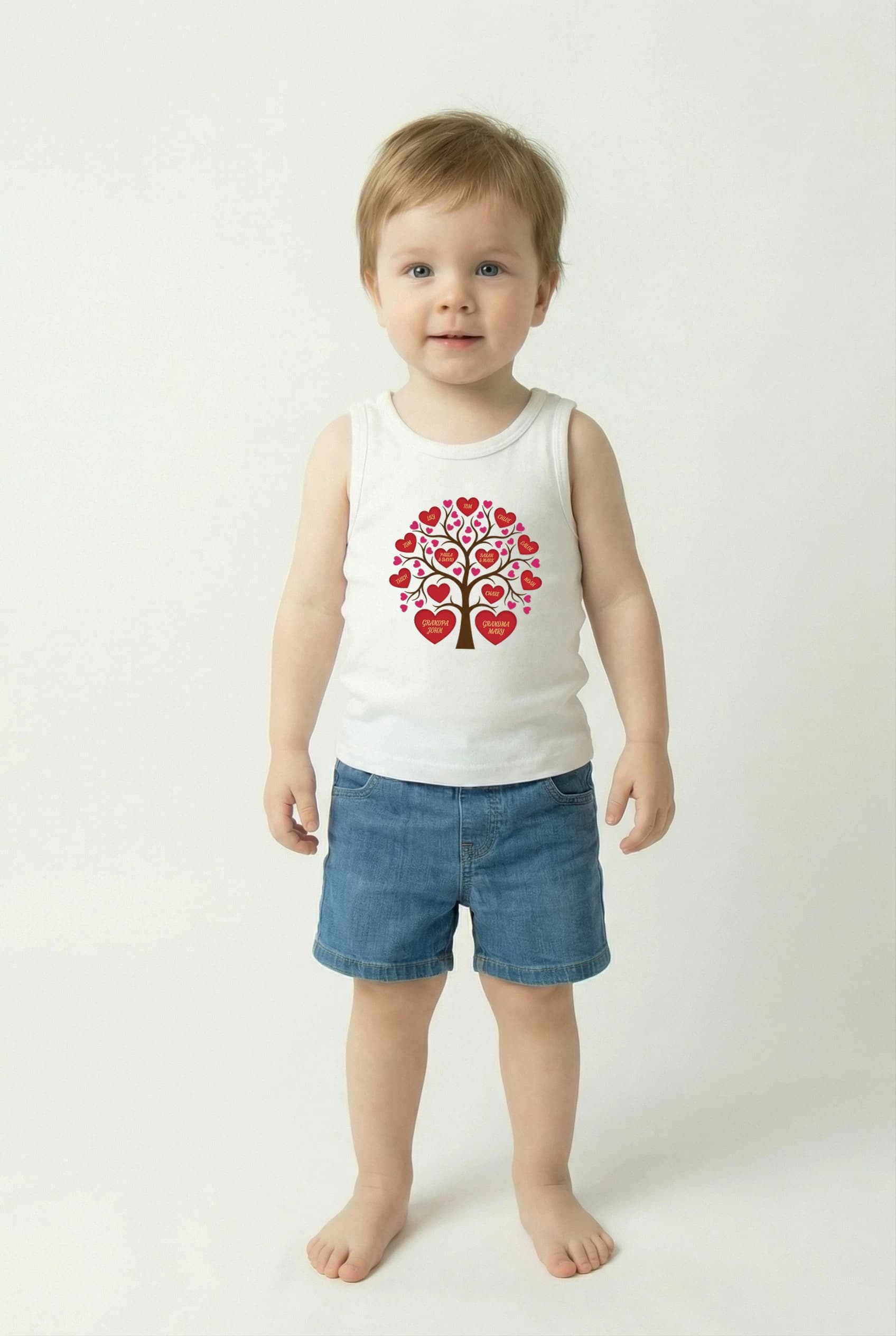 Dětské tílko Rodinný Strom Se Srdci A Jmény Personalizovaná Vzpomínka Lásky Na Míru
