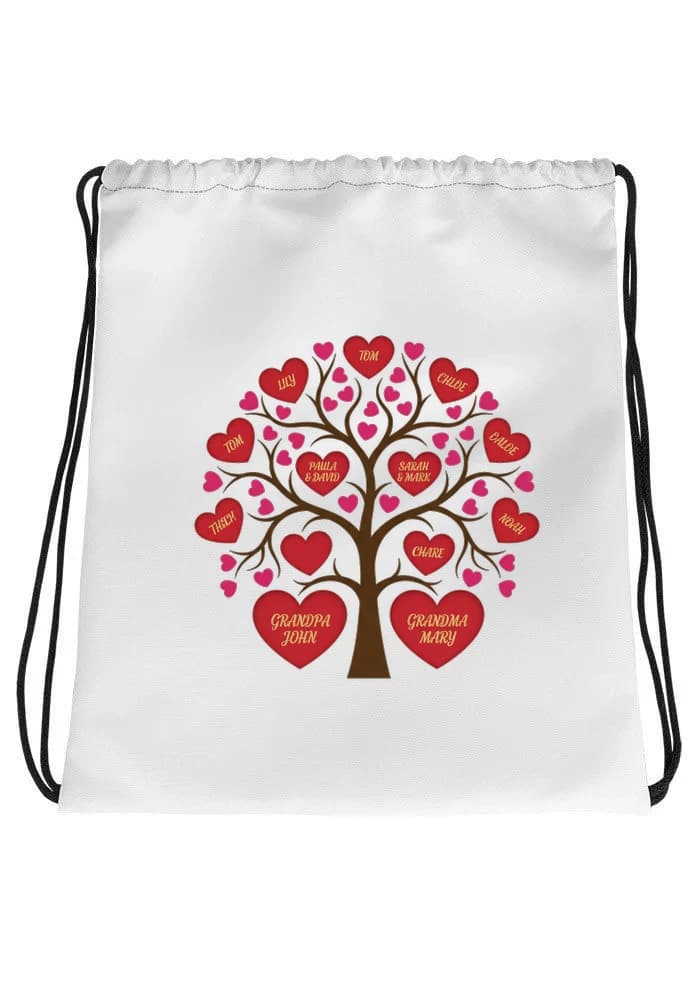 Stahovací vak Rodinný Strom Se Srdci A Jmény Personalizovaná Vzpomínka Lásky Na Míru