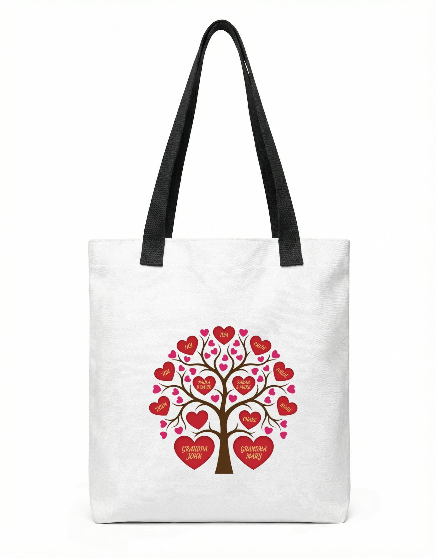 Nákupní taška Rodinný Strom Se Srdci A Jmény Personalizovaná Vzpomínka Lásky Na Míru