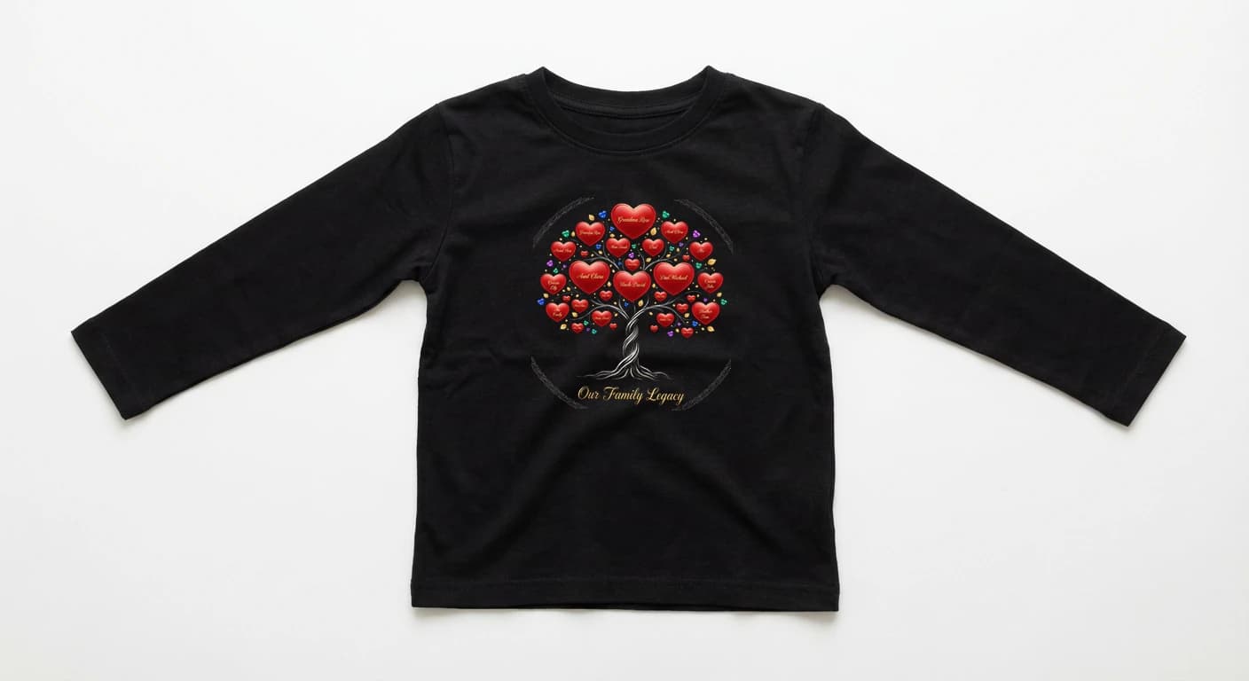 Dětské tričko s dlouhým rukávem Srdcový Rodokmen Strom Rodinných Jmen Lásky A Dědictví
