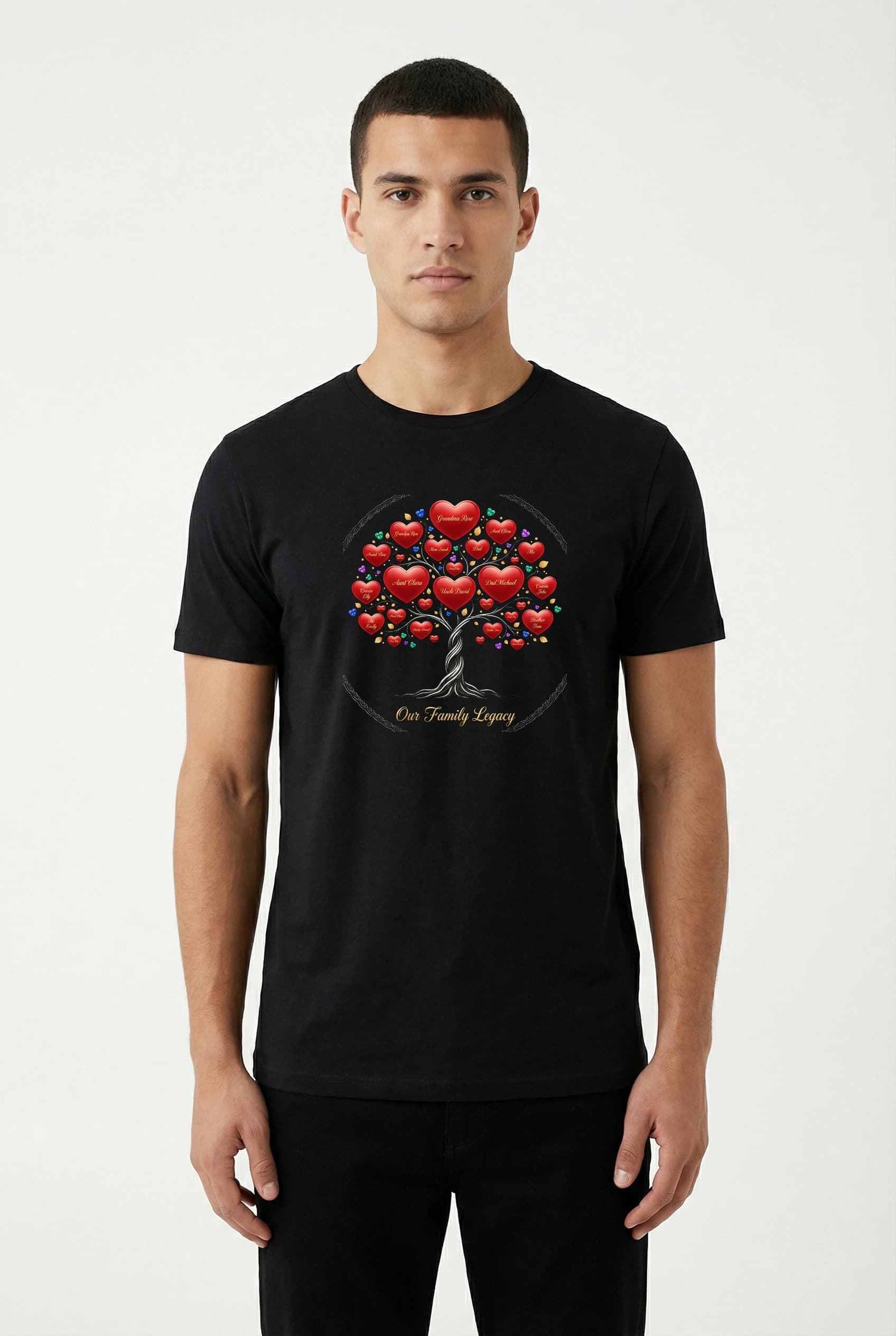 Pánské tričko Srdcový Rodokmen Strom Rodinných Jmen Lásky A Dědictví