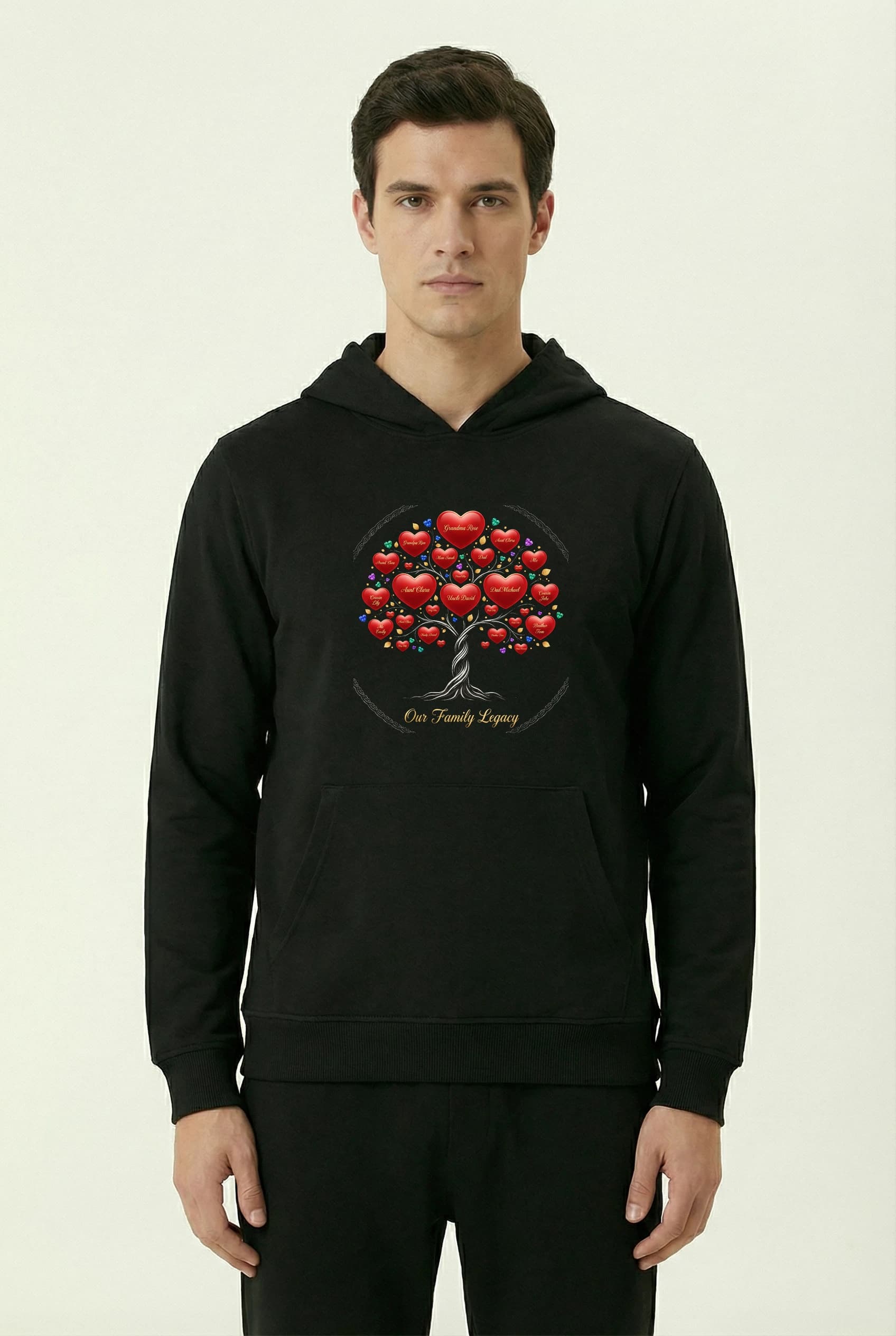 Pánská mikina s kapucí Srdcový Rodokmen Strom Rodinných Jmen Lásky A Dědictví