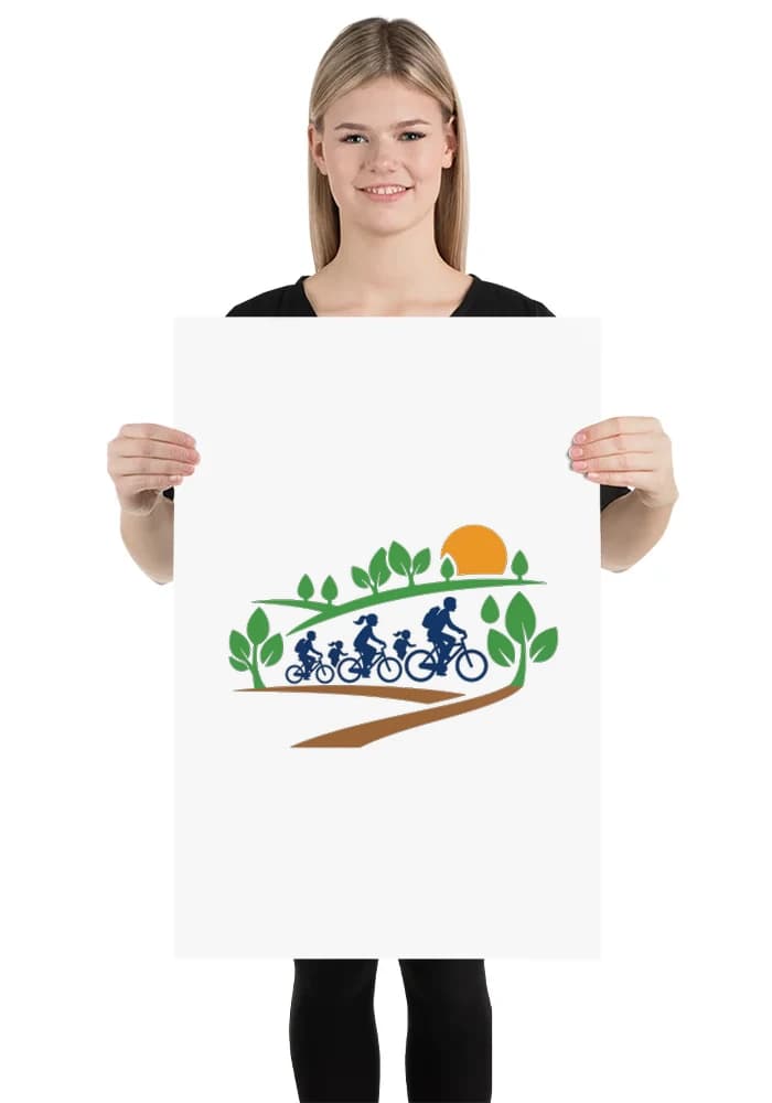 Plakát Rodinná Cyklistika V Přírodě Slunce Stezka A Společná Radost