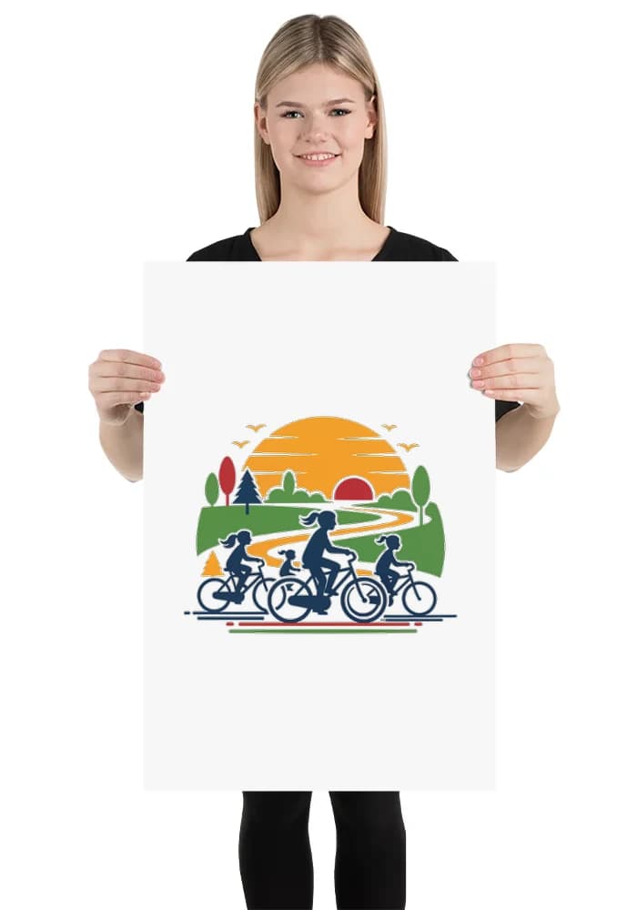 Plakát Rodinná Cyklojízda Při Západu Slunce V Přírodě