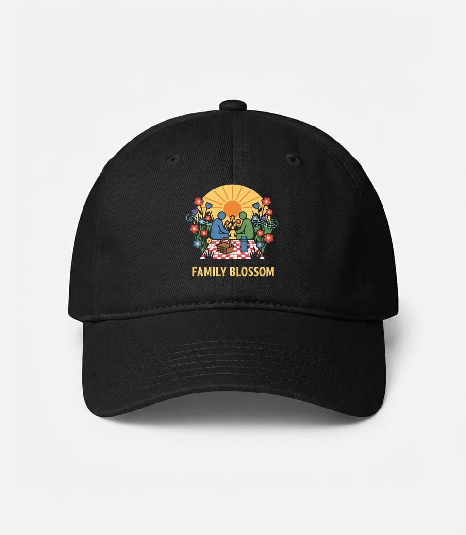 Kšiltovka Rodinný Piknik Na Květinové Louce Při Západu Slunce