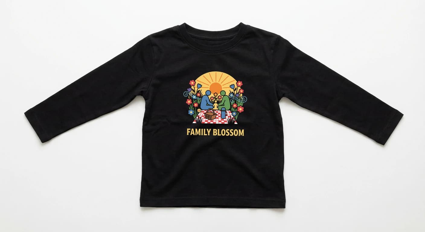 Dětské tričko s dlouhým rukávem Rodinný Piknik Na Květinové Louce Při Západu Slunce