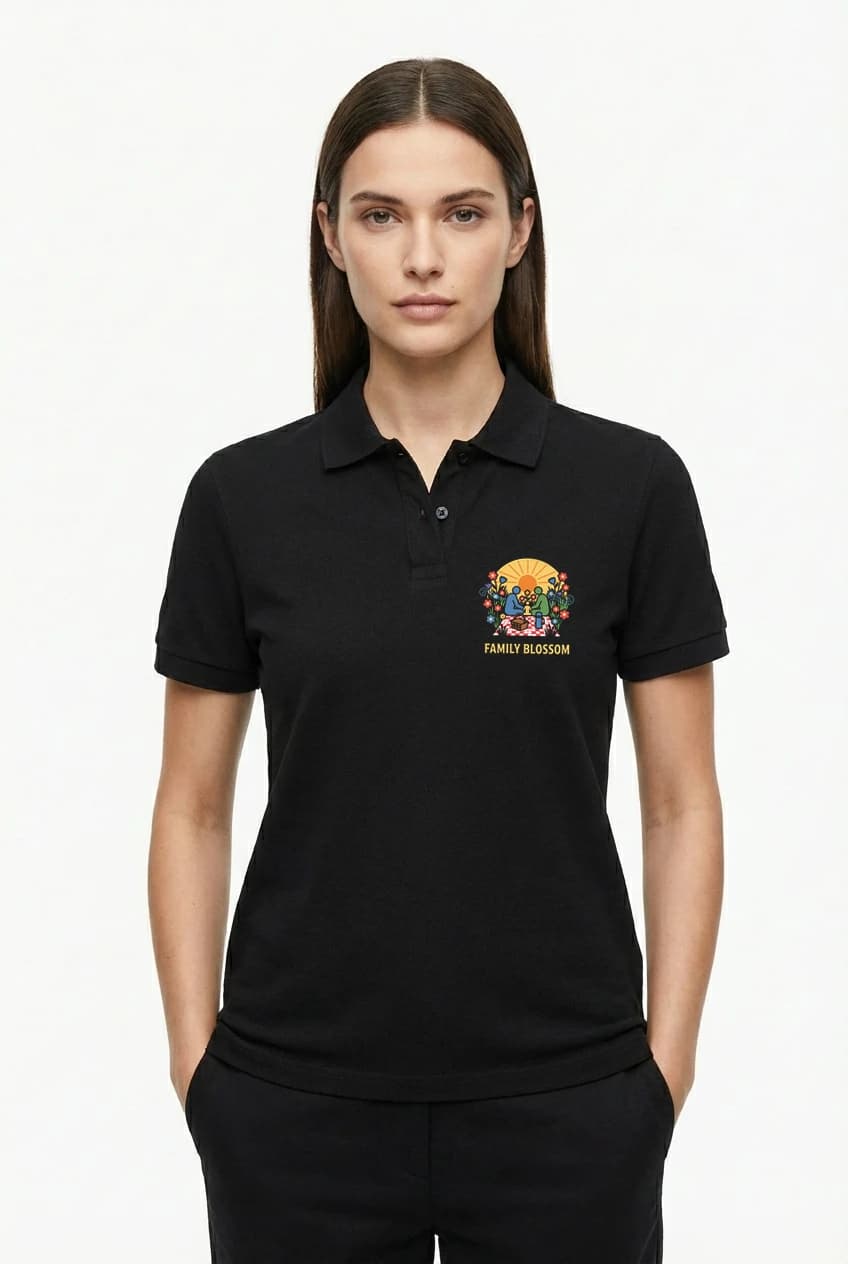 Dámské polo tričko Rodinný Piknik Na Květinové Louce Při Západu Slunce