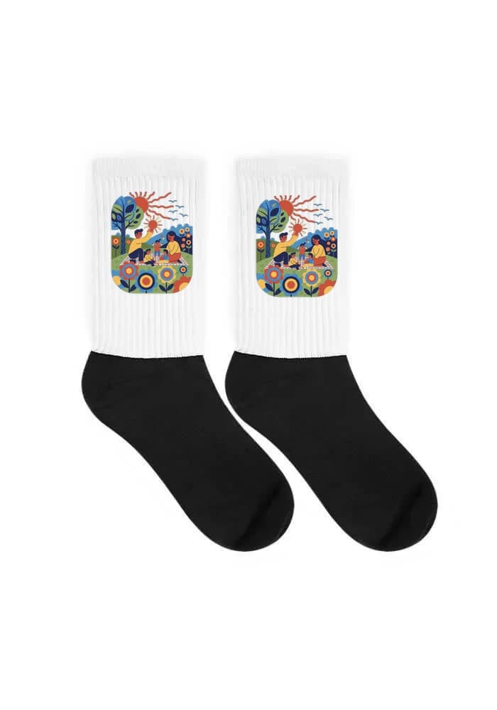 Ponožky Rodinný Piknik V Květinové Louce Slunce Smích A Barevná Pohoda