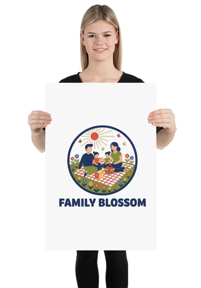 Plakát Rodinné Slunečné Piknikové Chvíle Na Květinové Louce Plné Radosti