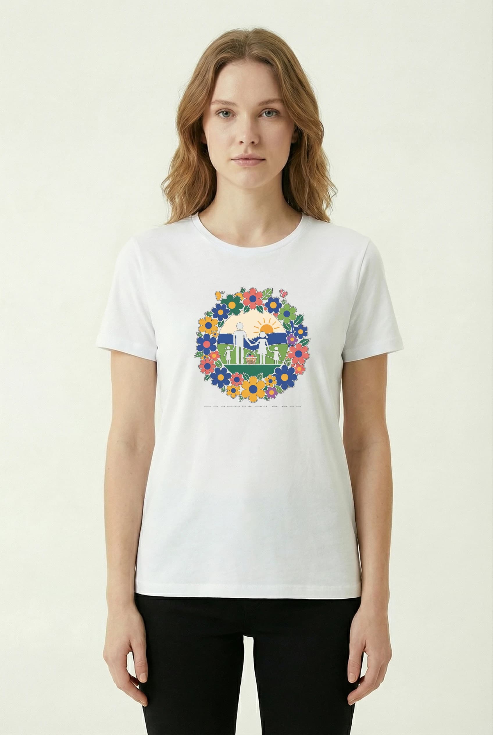 Dámské tričko Rodinný Květinový Piknik Při Východu Slunce V Rozkvetlé Louce