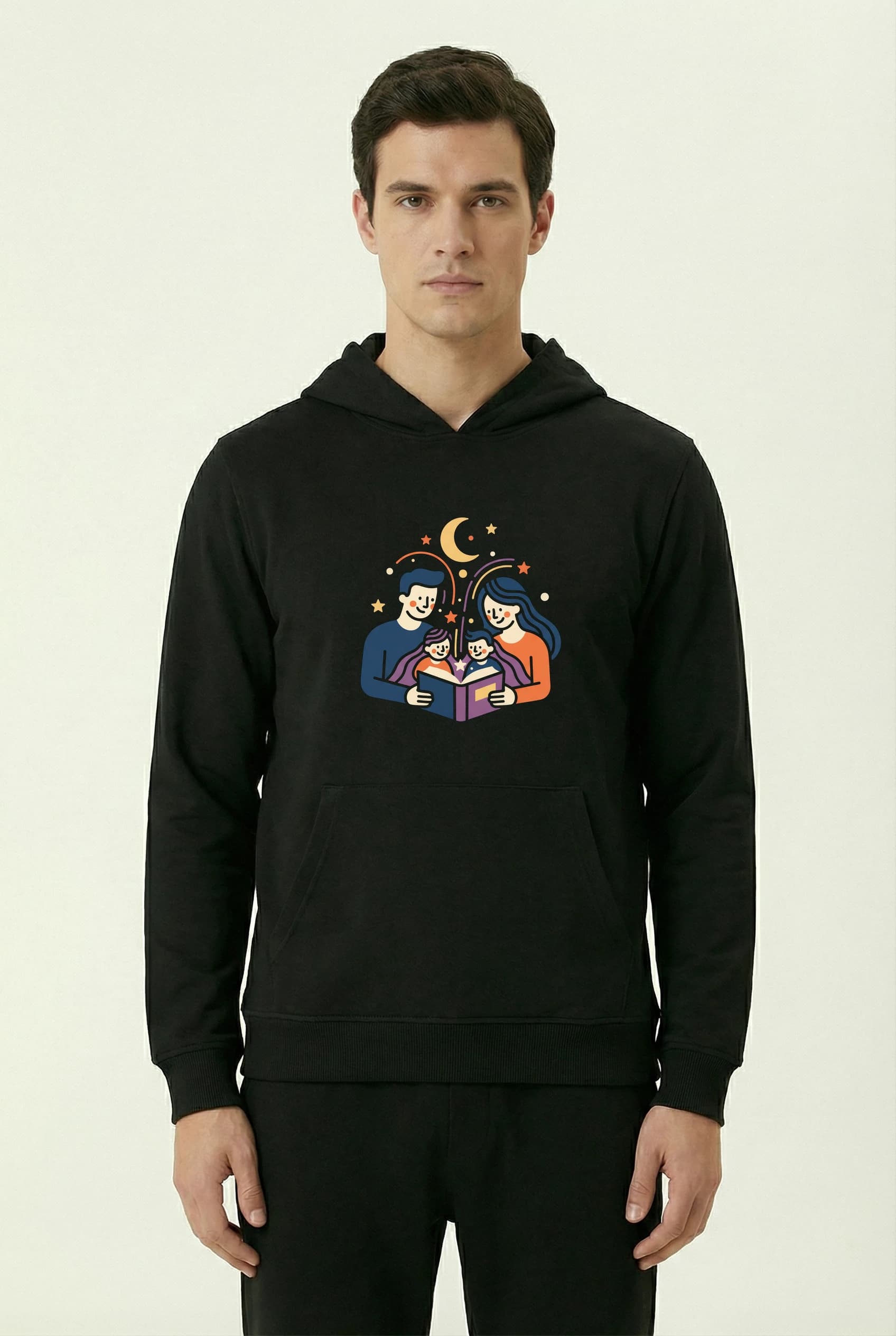 Pánská mikina s kapucí Kouzelná Večerní Pohádka Rodinné Čtení Pod Měsícem A Hvězdami