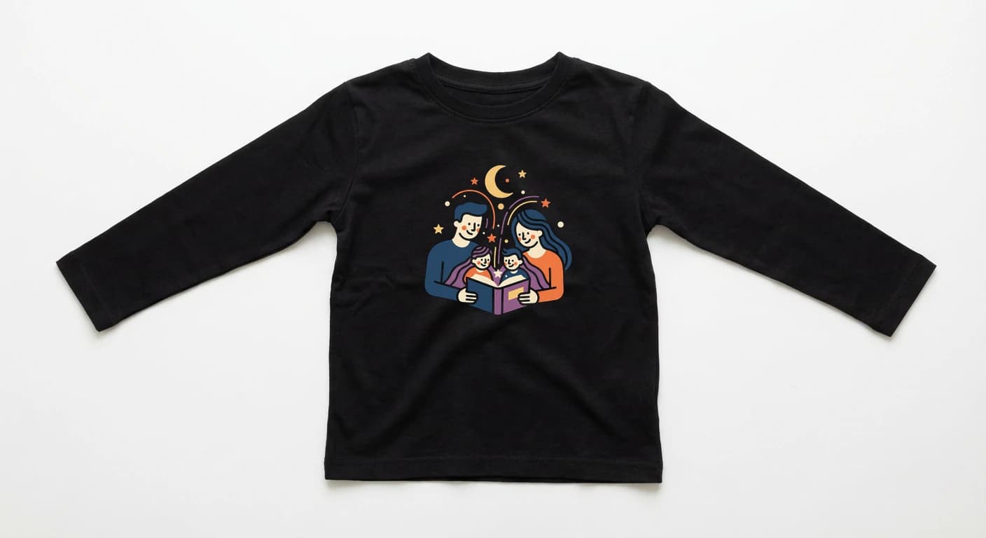Dětské tričko s dlouhým rukávem Kouzelná Večerní Pohádka Rodinné Čtení Pod Měsícem A Hvězdami