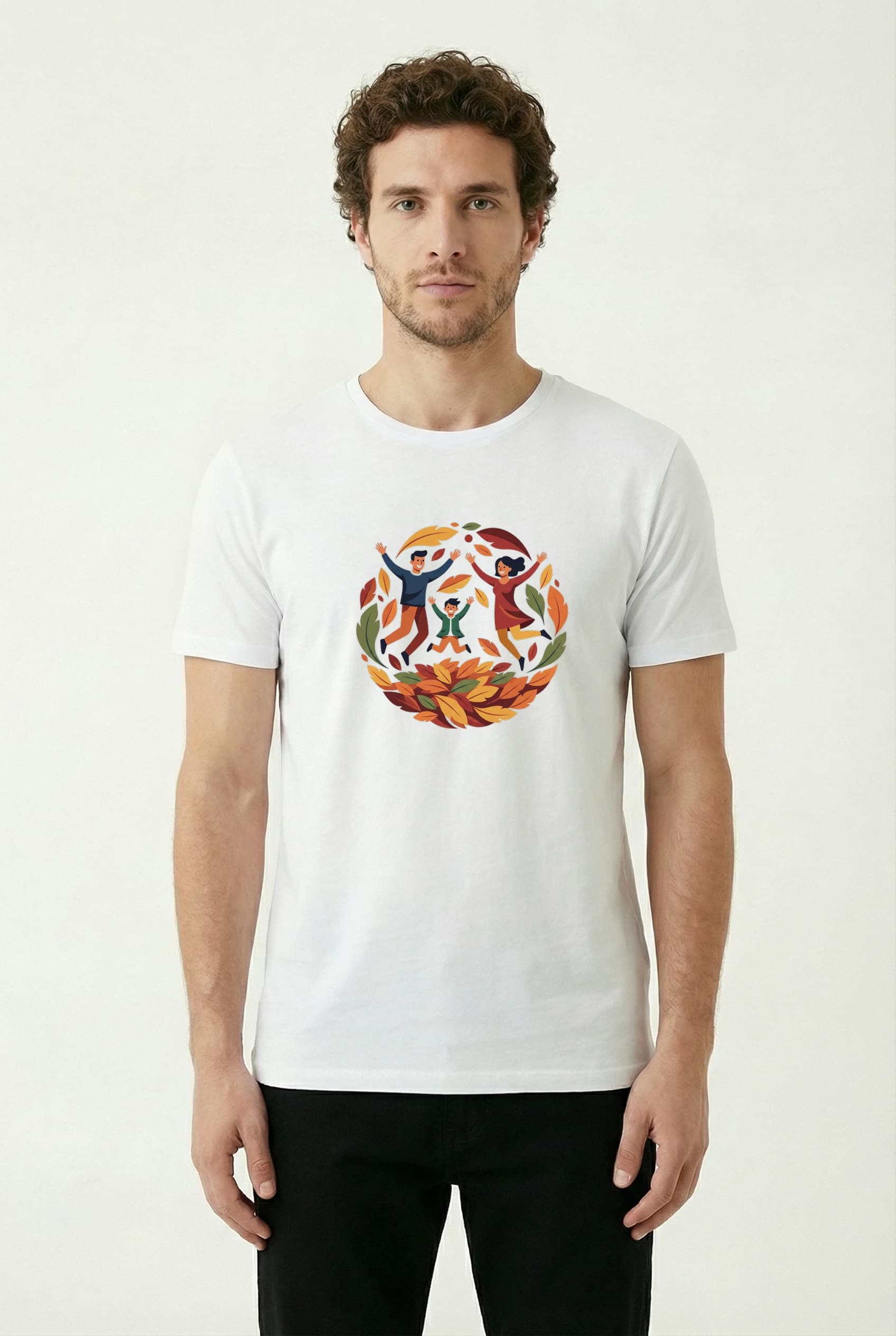 Pánské tričko Rodinné Podzimní Hry V Barevném Listí Plné Radosti A Smíchu