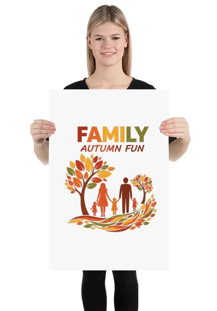 Plakát Rodinné Podzimní Radovánky Mezi Barevným Opadaným Listím