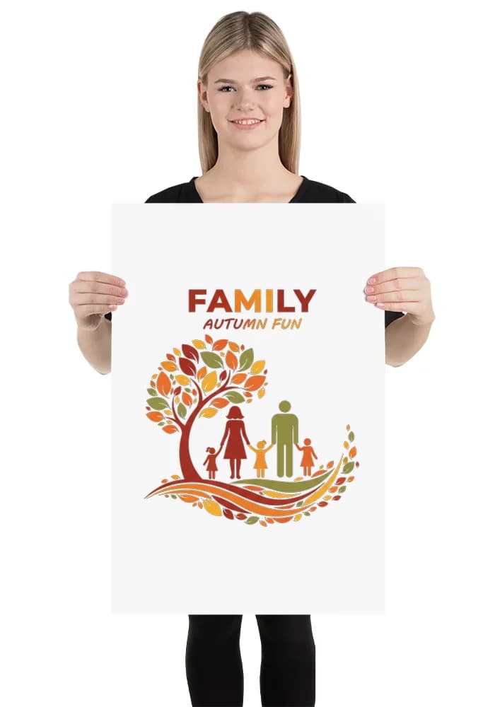 Plakát Rodinná Podzimní Radost Hraní V Barevném Listí