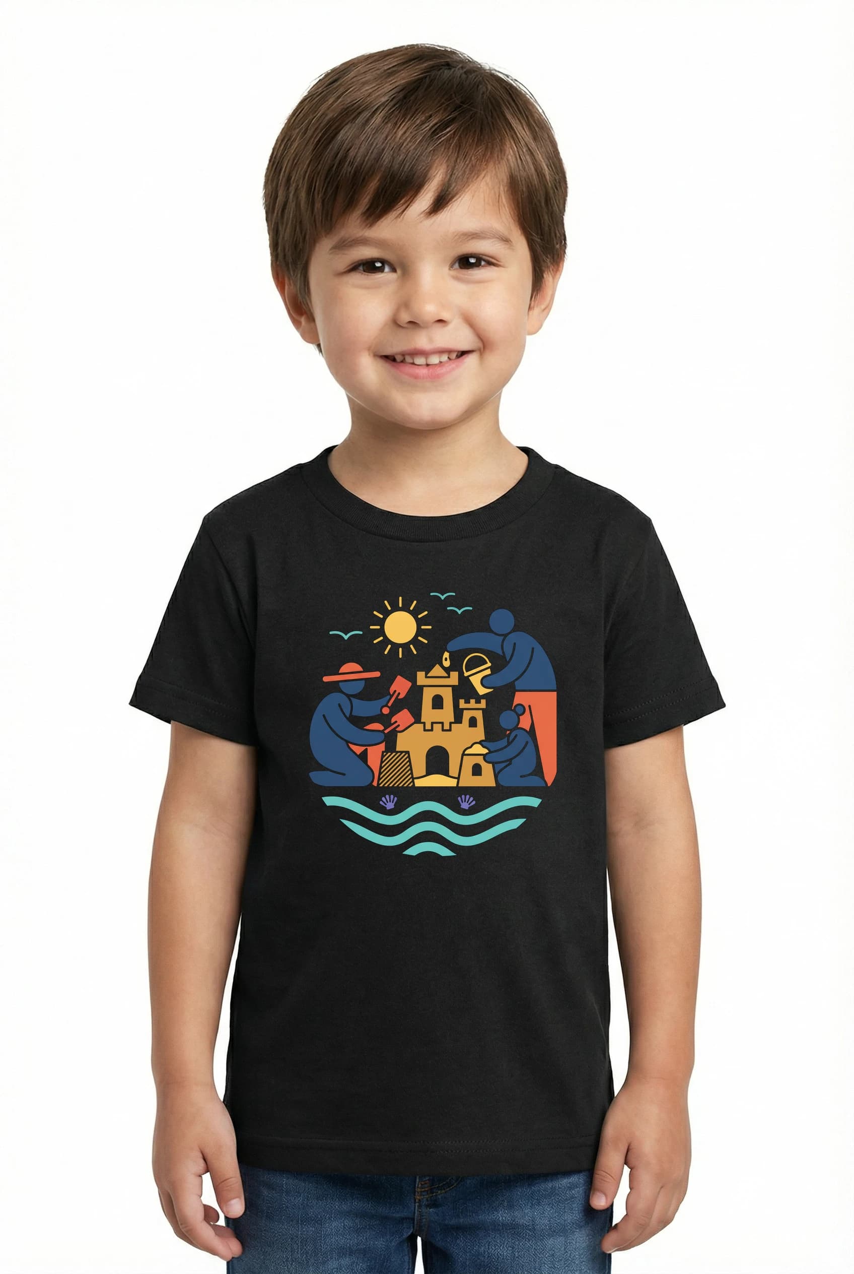 Dětské tričko Slunečné Rodinné Stavění Pískových Hradů U Moře
