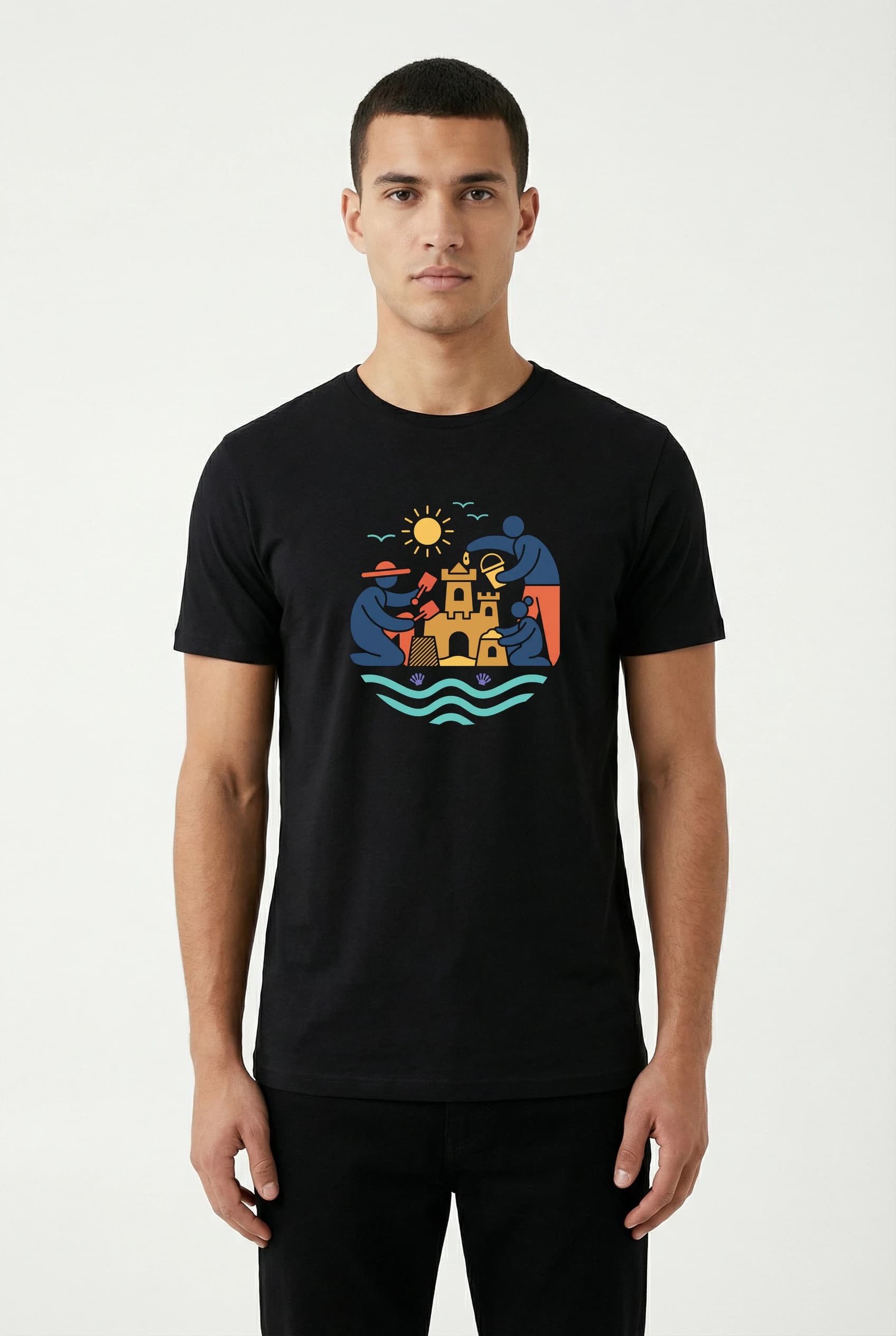 Pánské tričko Slunečné Rodinné Stavění Pískových Hradů U Moře