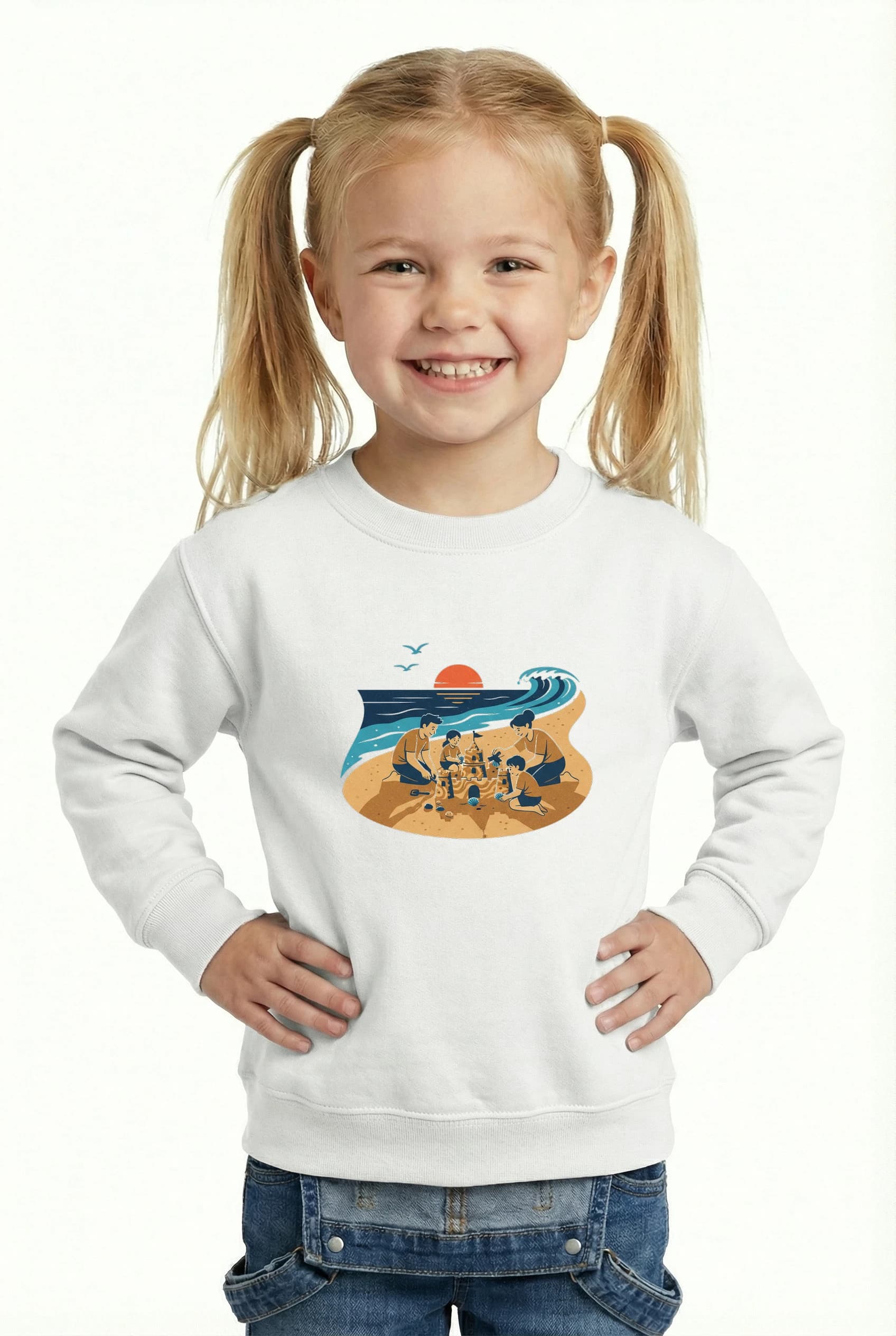 Dětská mikina Rodinné Letní Dobrodružství U Moře Stavba Písečného Hradu A Vzpomínky