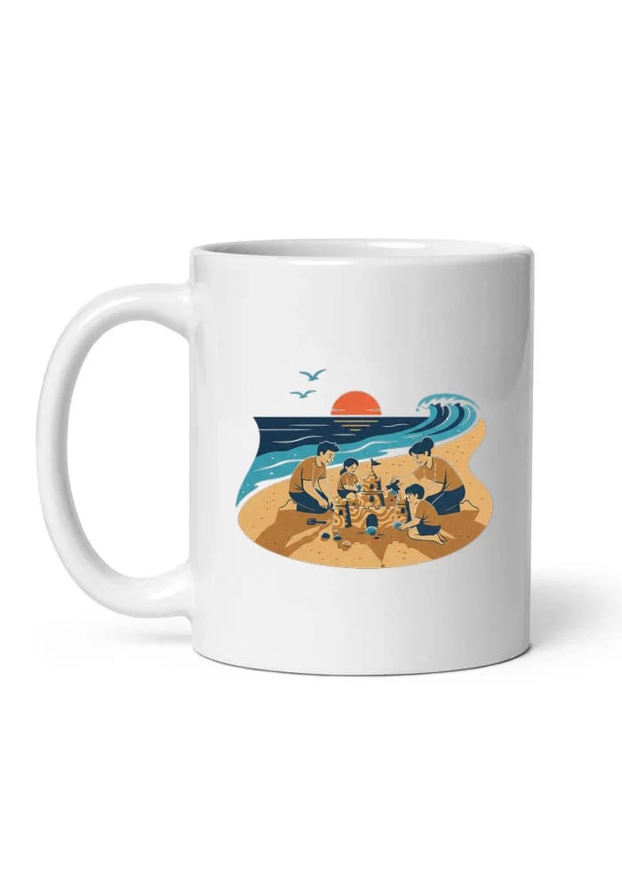 Hrnek Rodinné Letní Dobrodružství U Moře Stavba Písečného Hradu A Vzpomínky